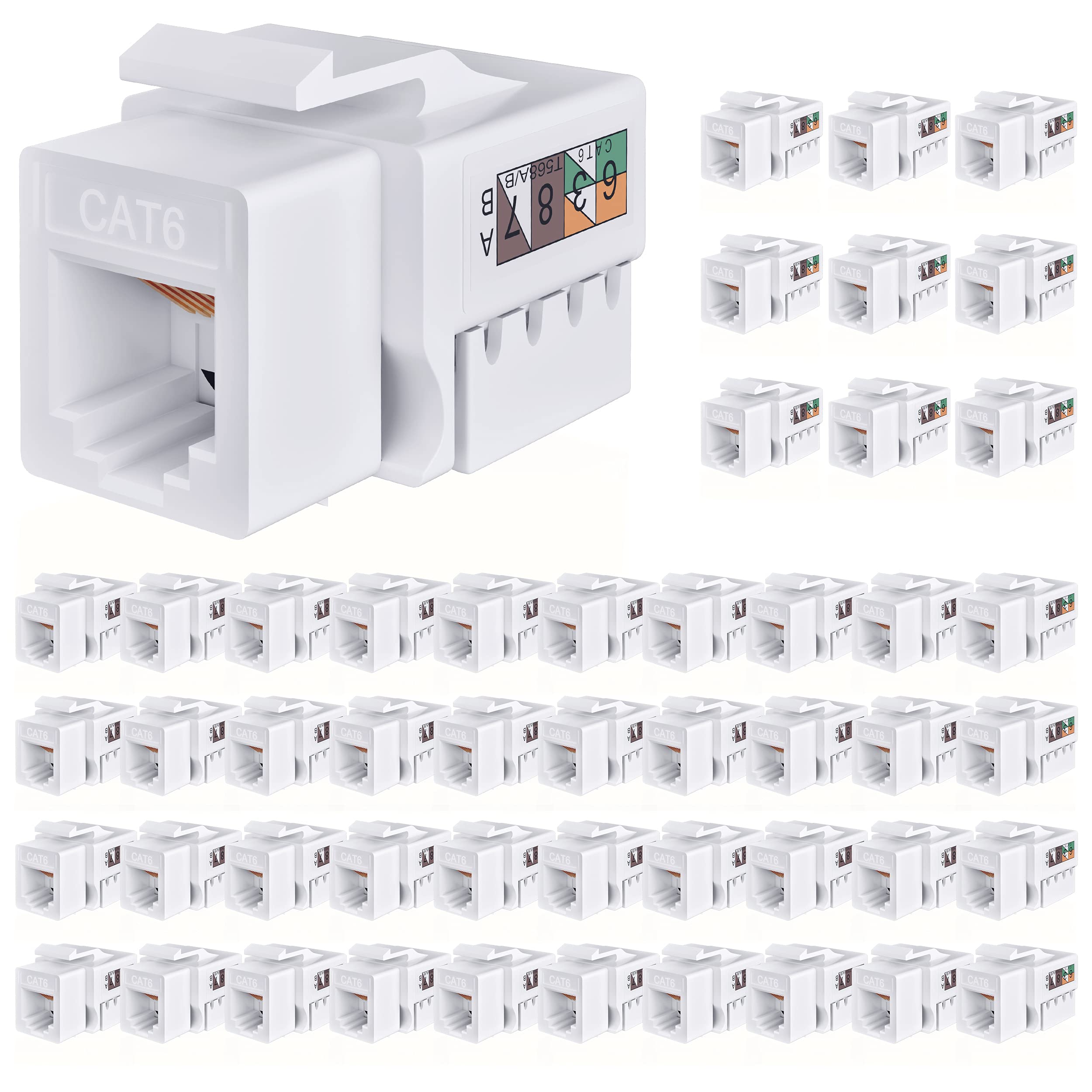 GearIT 50-Pack White RJ45 Keystone Jack Inserts - Compatible with Cat5, Cat5e, Cat6, Cat6a, Cat6e Ethernet - for Keystone Wall Plates & Network Faceplates - Ideal for Home & Office Network Installations