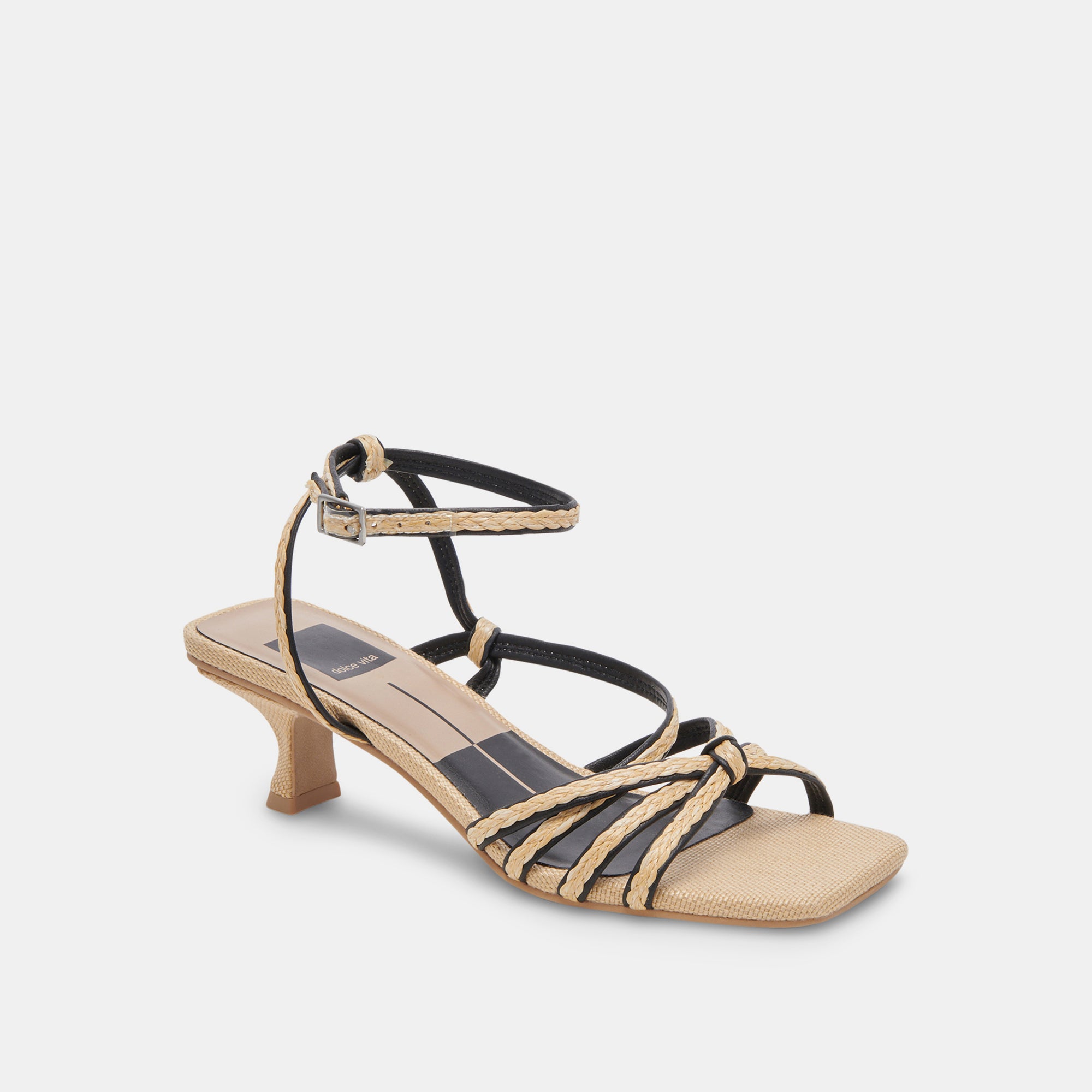 BEV Braided Wide Heel Sandals for Women - Black & Natural Jute Material - Comfortable Summer Beach Shoes for Outdoor Walking and Casual Wear