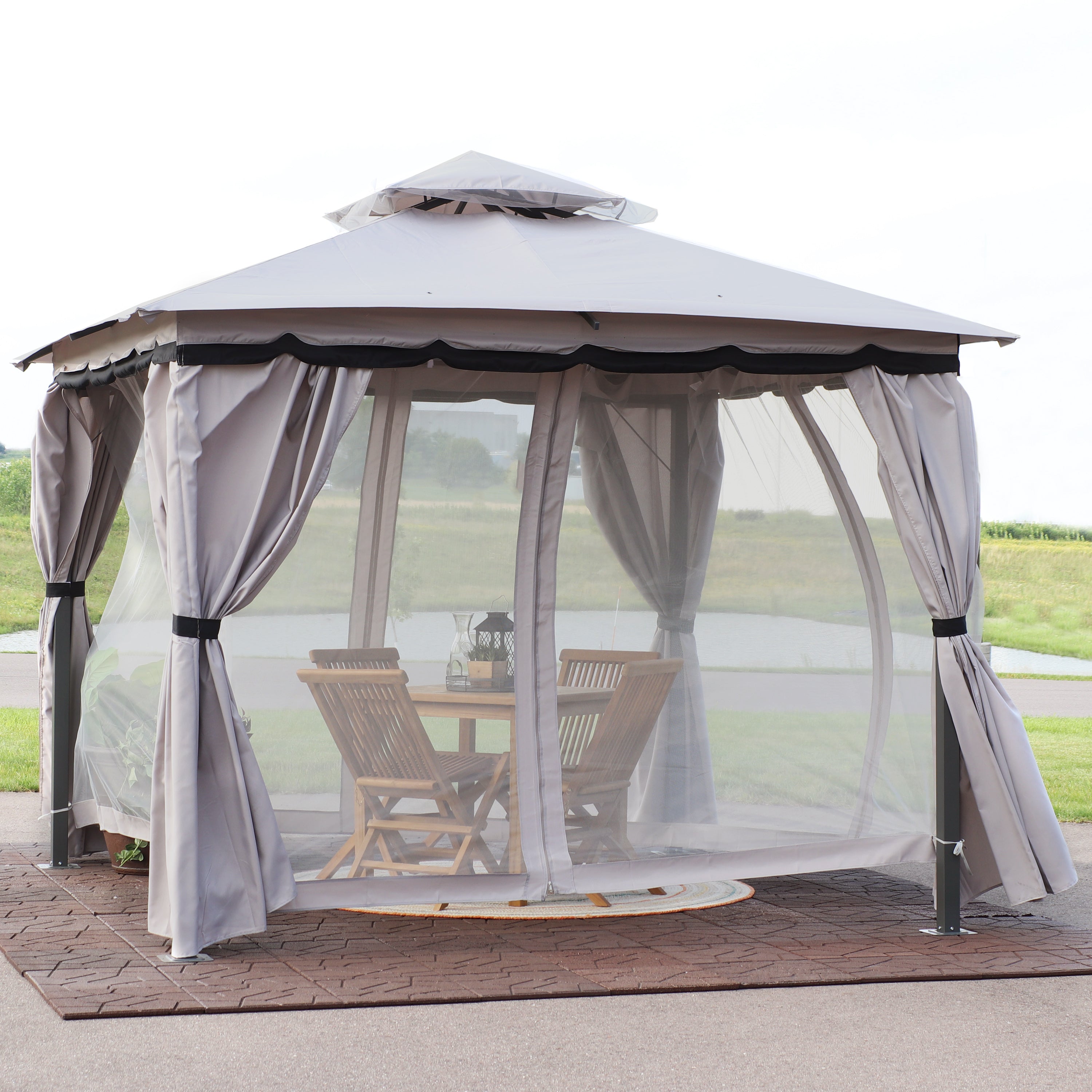 10' x 10' Sunnydaze Outdoor Gazebo with Mesh Screens & Privacy Walls - Perfect for Backyard, Patio, and Garden Relaxation
