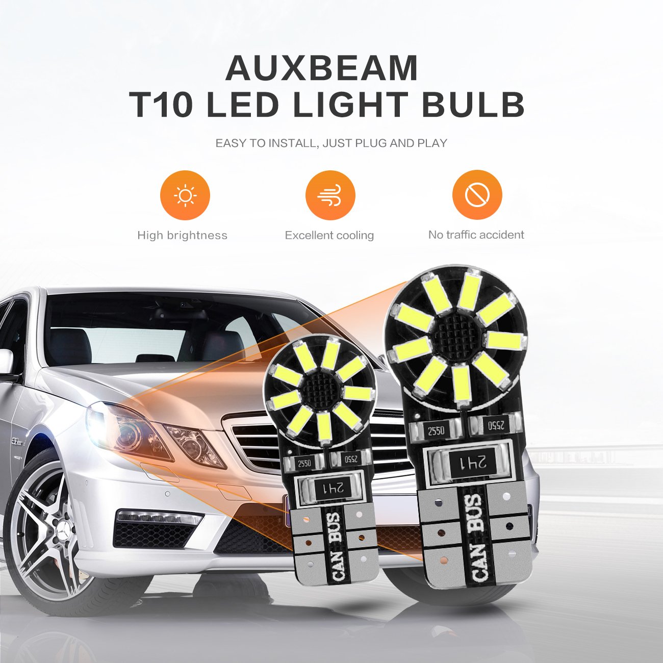 Auxbeam 194 LED Bulbs 10 Pack - Super Bright 6000K White 168 2825 T10 W5W 18-SMD LED Light Bulbs for License Plate, Interior, Dome & Map Lights - Perfect for Cars, Trucks & SUVs