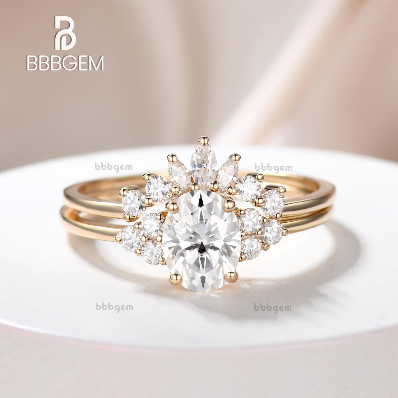 Moissanite Nadia Engagement Ring Set - Cluster Moissanite & Diamond Wedding Band - Elegant Bridal Jewelry for Proposals & Anniversaries