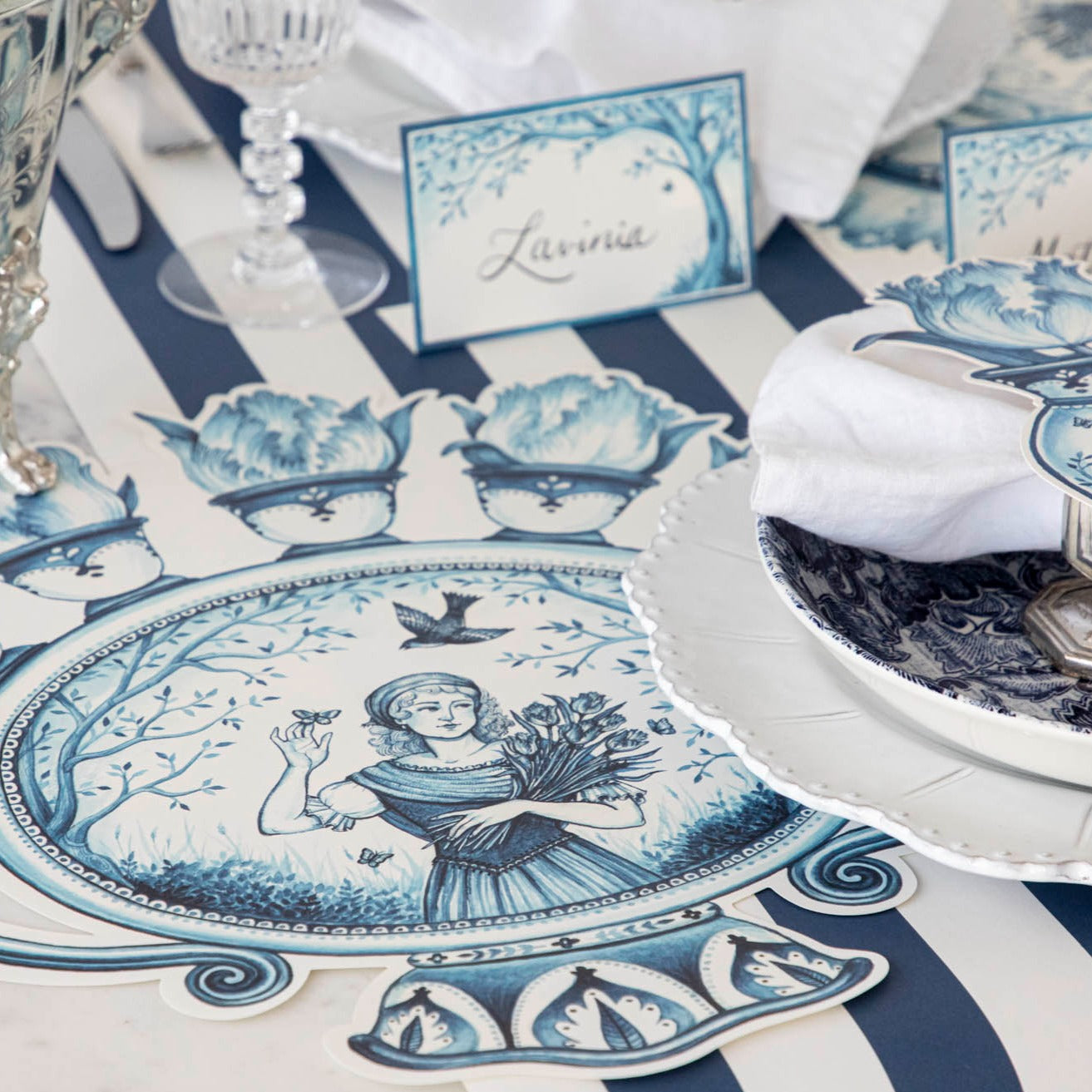 Eco-Friendly Die-Cut Indigo Meadow Placemats - Set of 4 Waterproof Table Mats for Dining, Kitchen, or Outdoor Picnic Use
