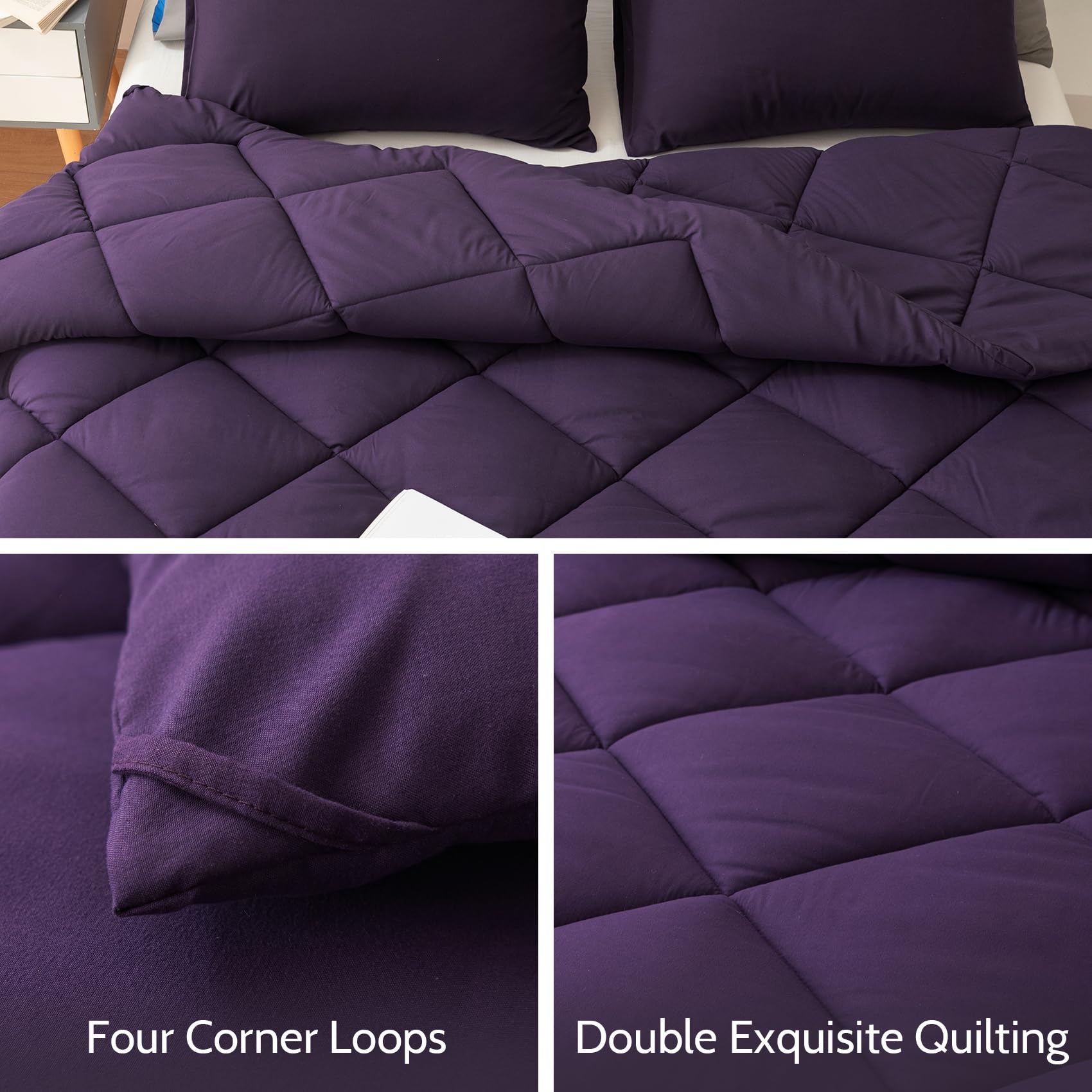 Decroom Lightweight King Comforter Set - 3 Piece Quilted Down Alternative Bedding with 2 Pillow Shams | All-Season Purple Duvet Insert for King Size Beds | Perfect for Master Bedrooms, Guest Rooms & Cozy Home Decor