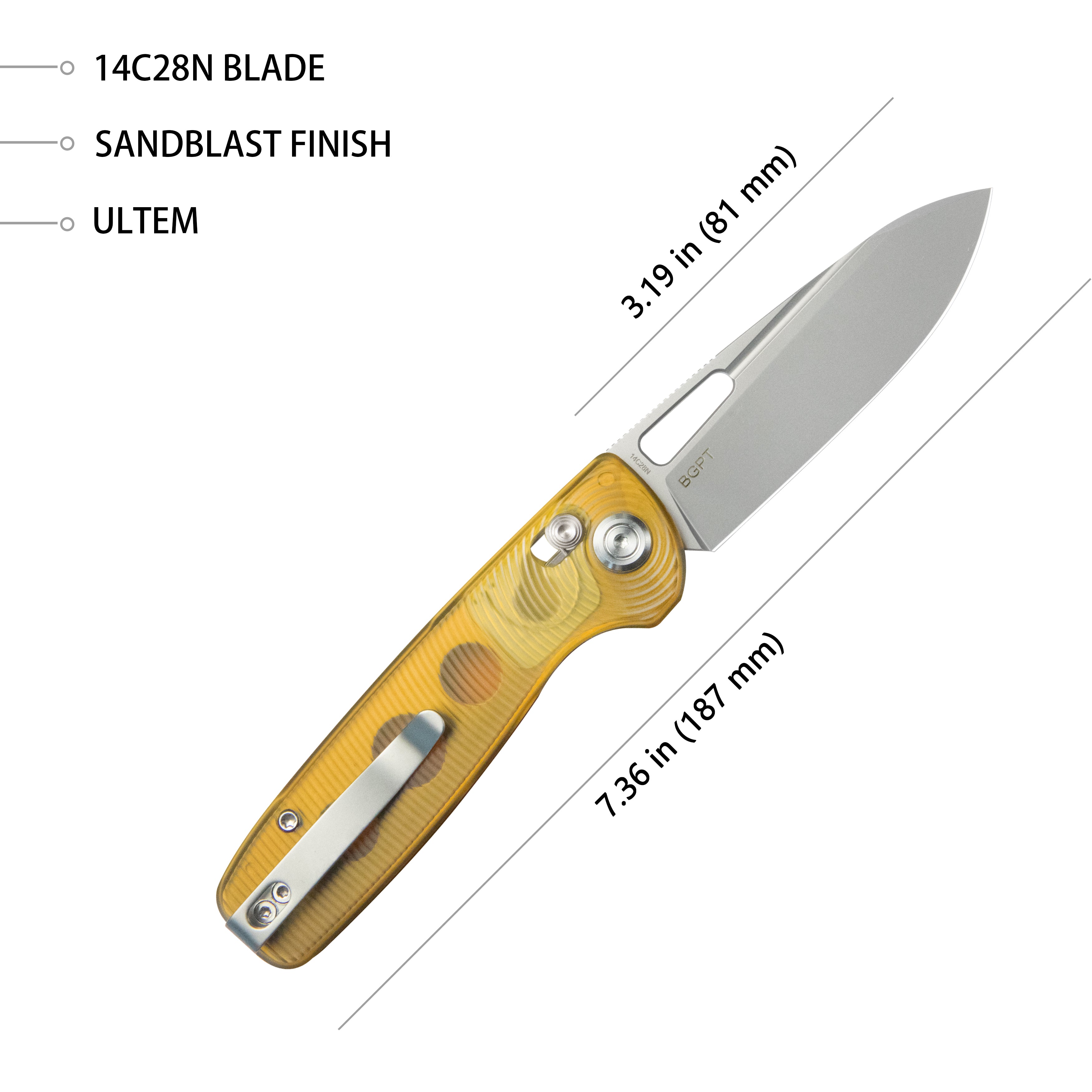 Bluff Axis Lock EDC Folding Knife - Ultem Handle, 3.19