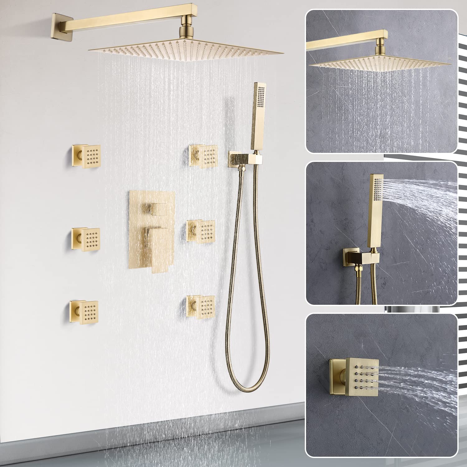 Premium Brushed Gold Rain Shower System with 12
