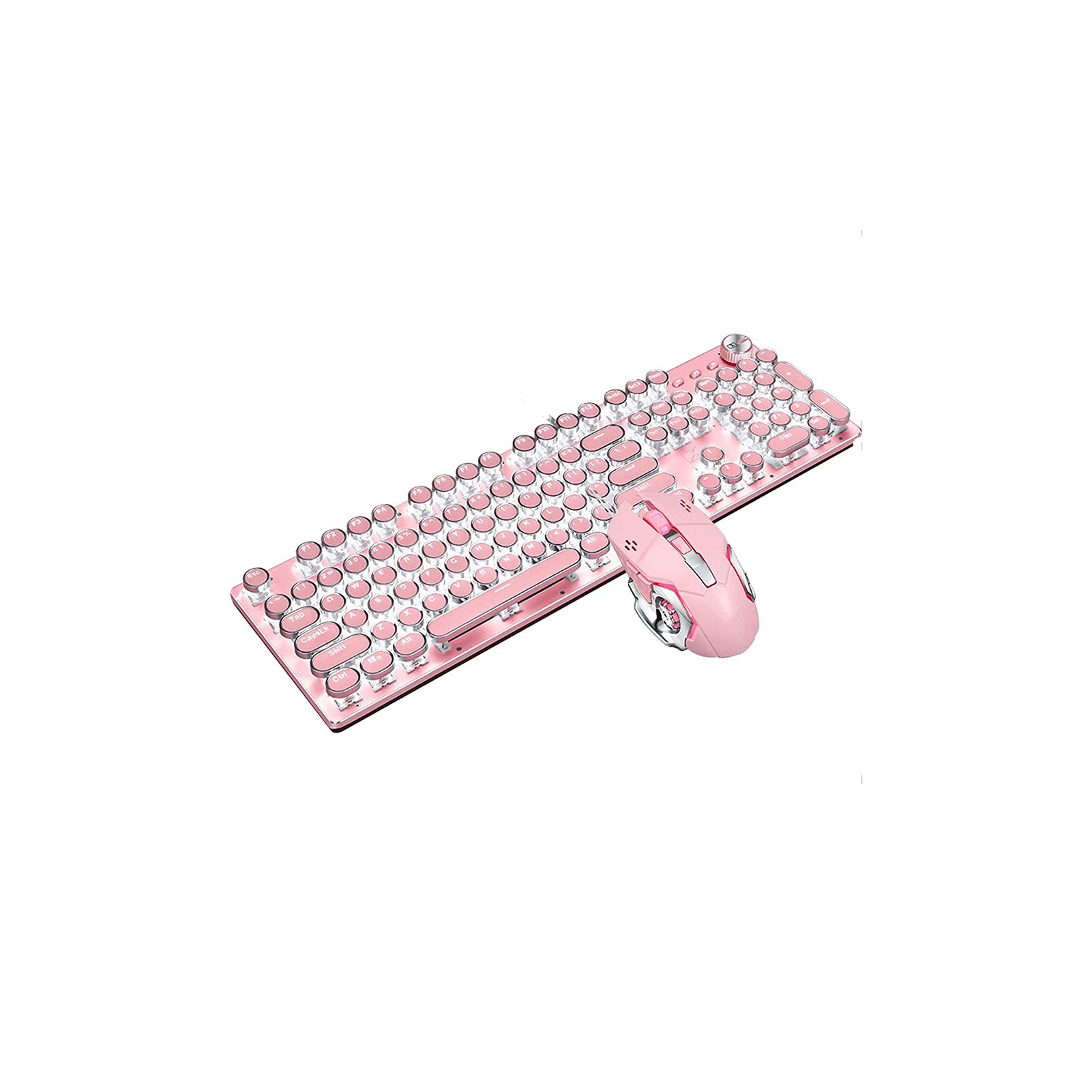 Cherry Pink Mechanical Keyboard and Mouse Set for Girls - Retro Round Keycaps, RGB Backlit, Wired USB Gaming Keyboard - Perfect for Gaming, Typing, and Office Use