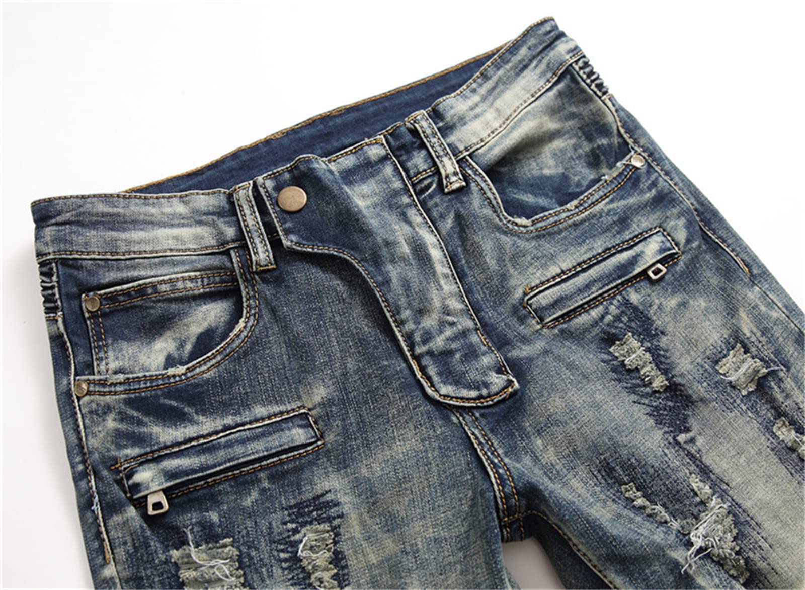 WoJogom Men's Slim Fit Biker Jeans - Skinny Motorcycle Denim Pants with Ripped & Destroyed Details for Autumn - Perfect for Riding, Casual Wear & Street Style
