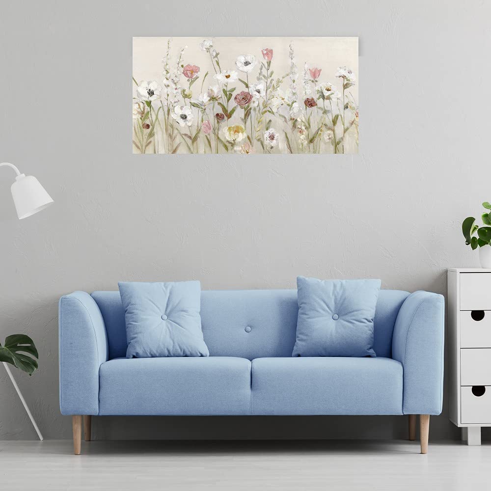 Bloomin Around Floral Canvas Wall Art - 40x21 Inch Hand Painted Flower Painting for Bathroom & Living Room Decor | Modern Home & Office Wall Decor by Artist Sally | Perfect for Housewarming Gifts & Interior Design