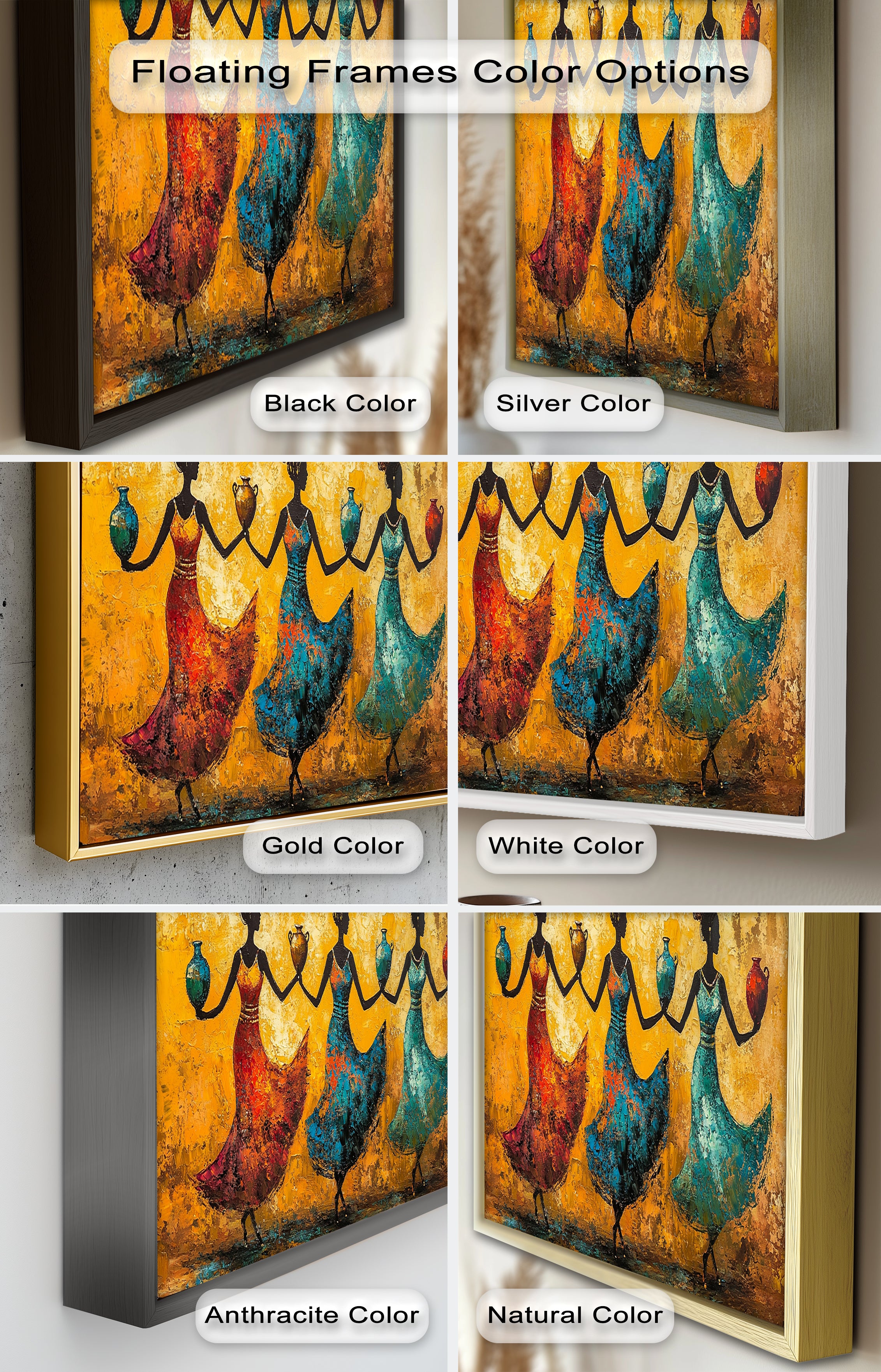 African Dance Wall Art - Handmade Women Oil Painting for Living Room & Bedroom Decor