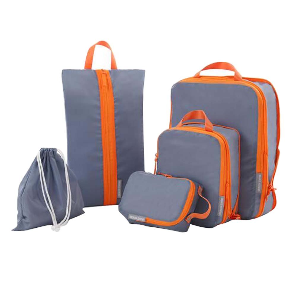 DRAGON SONIC 5-Piece Travel Storage Bag Set - Waterproof Luggage Organizer for Clothes & Accessories (Gray) - Perfect for Vacation Packing, Business Trips & Closet Organization
