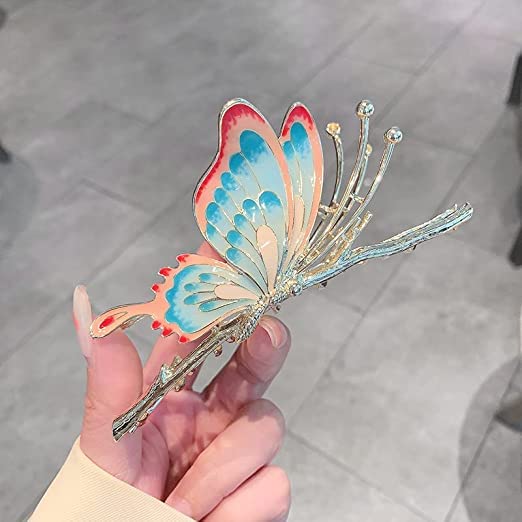 Butterfly Hair Clips for Women – Large Non-Slip Metal Hair Claw Clip in Gold & Blue – Hair Accessories for Thick & Medium Long Hair – Perfect for Parties, Weddings & Everyday Styling (Red)