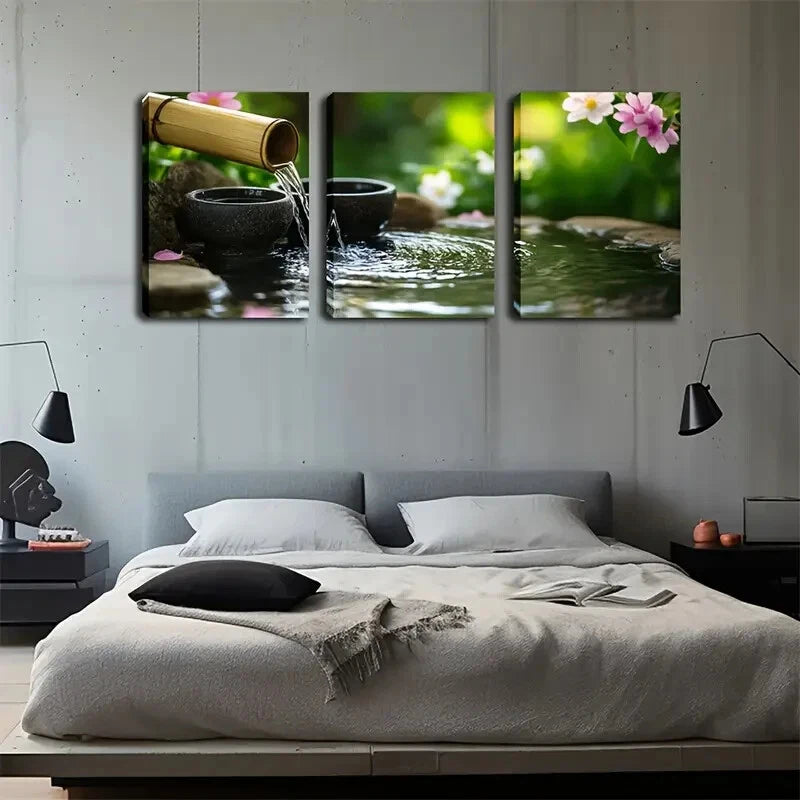 3-Piece Bamboo Flow Blooming Flowers Wall Art Set - Framed Canvas 50x70cm - High Quality Print - 100% Australian Made - Ready to Hang - Perfect for Living Room, Bedroom & Office Decor