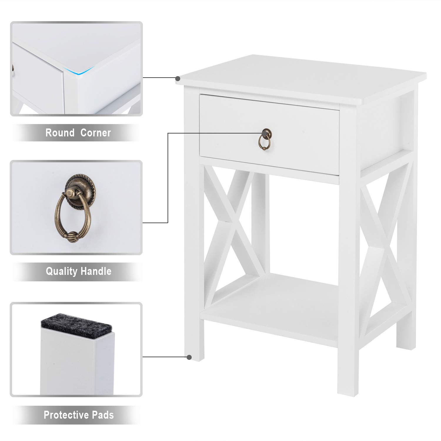 Bonnlo White Nightstand with Drawer & Shelf - Farmhouse Bedside Table, Rustic End Table for Small Spaces, Dorm, Kids Room & Living Room - Perfect for Bedroom Storage & Home Decor