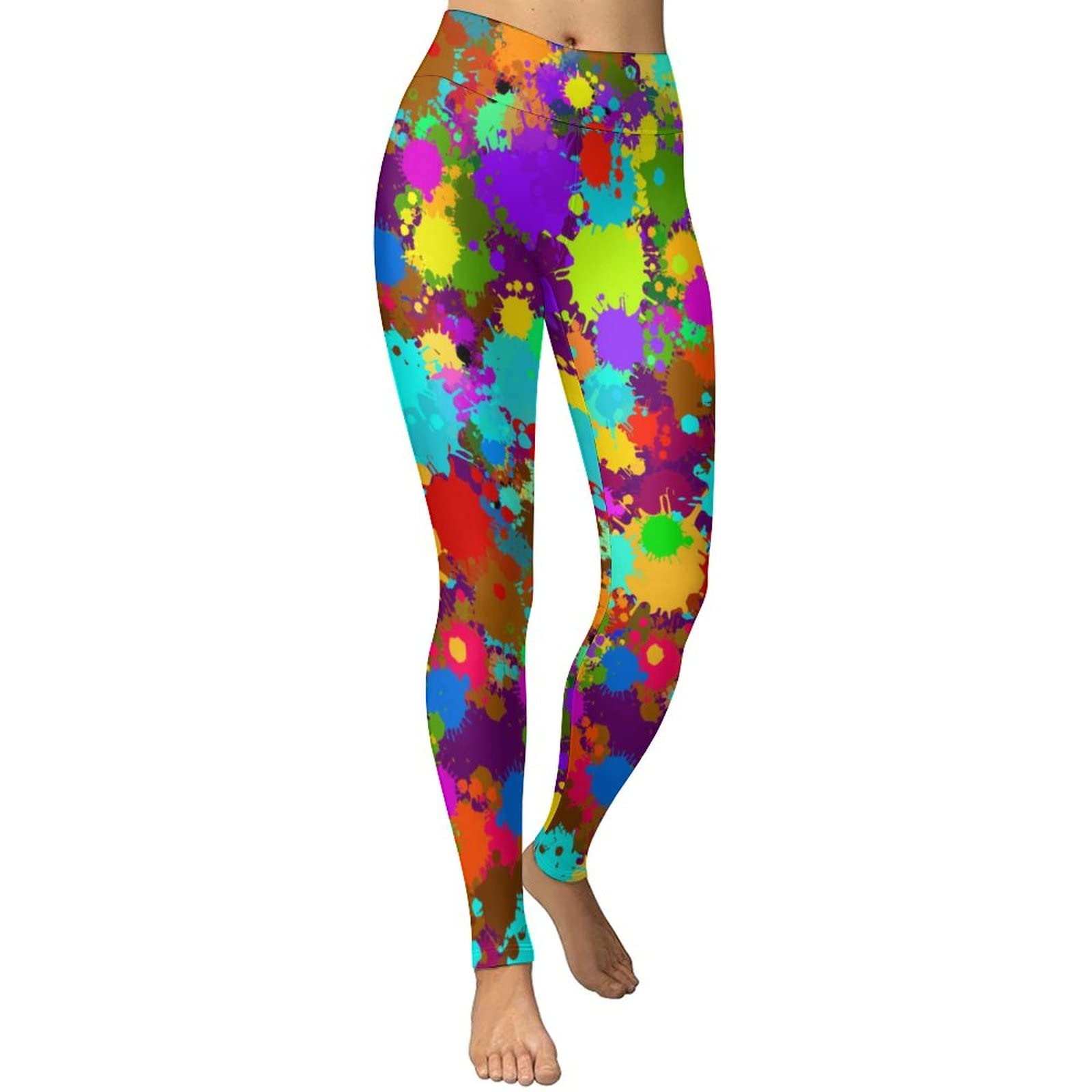 DZUAIKIT Women's High Waist Yoga Pants - Colorful Paint Spots Workout Leggings for Yoga, Gym & Running | Comfortable Stretchy Fitness Tights for Women