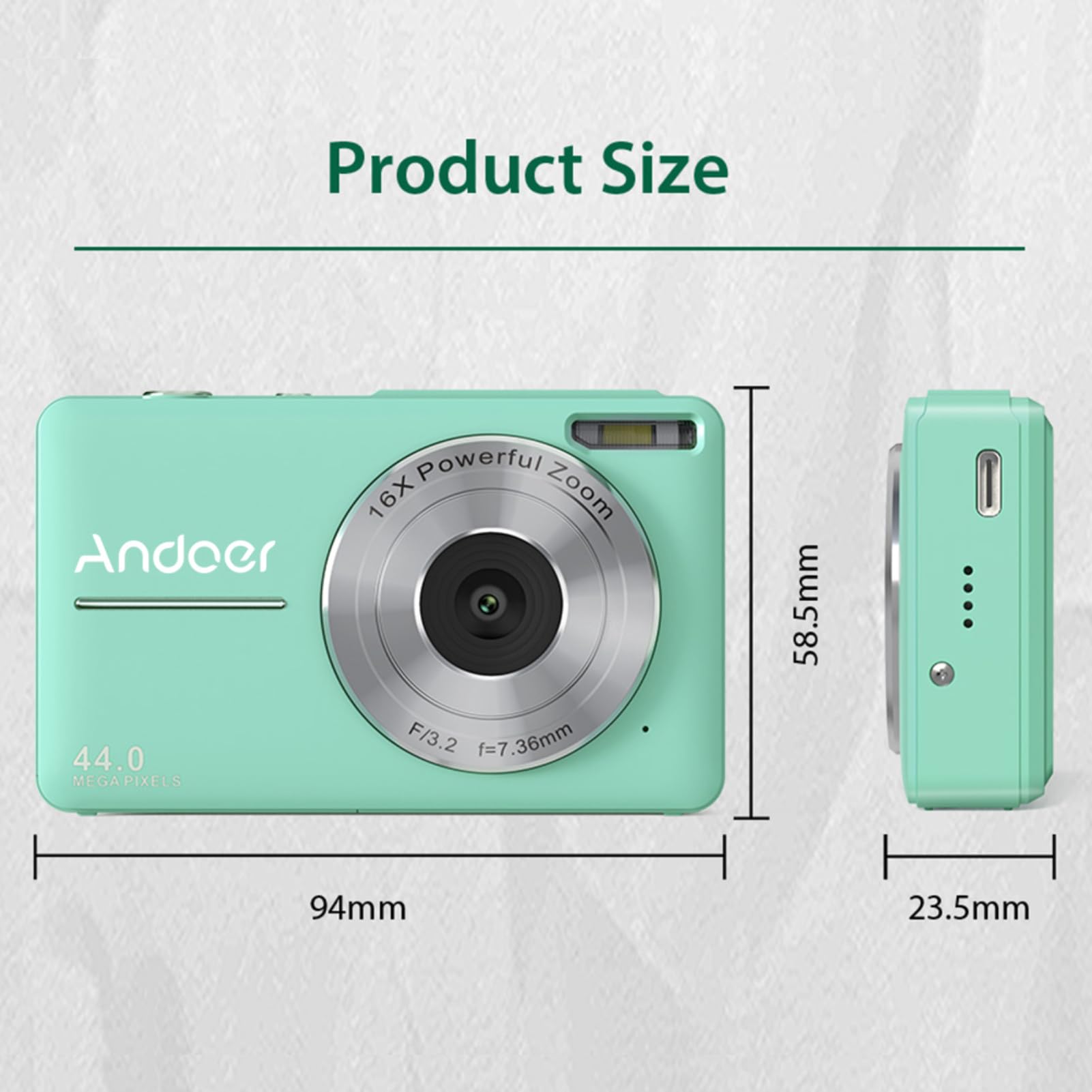 44MP Compact Digital Camera with 32GB TF Card - 16X Zoom Anti-Shake 1080P Vlogging Camera for Kids, Teens & Beginners | Auto Focus Portable Travel Camera in Mint Green | Perfect for YouTube, TikTok & Family Vacations