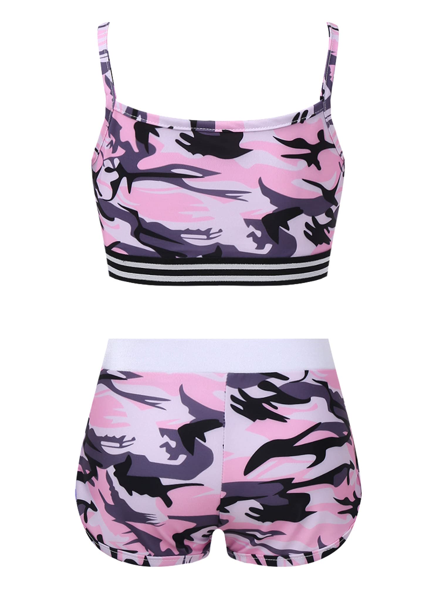 TiaoBug Girls' Two-Piece Swimsuit & Dance Outfit Set - Crop Top & Shorts for Sports, Gym, Yoga, and Workout | Perfect for Beach, Pool, Dance Class & Active Play
