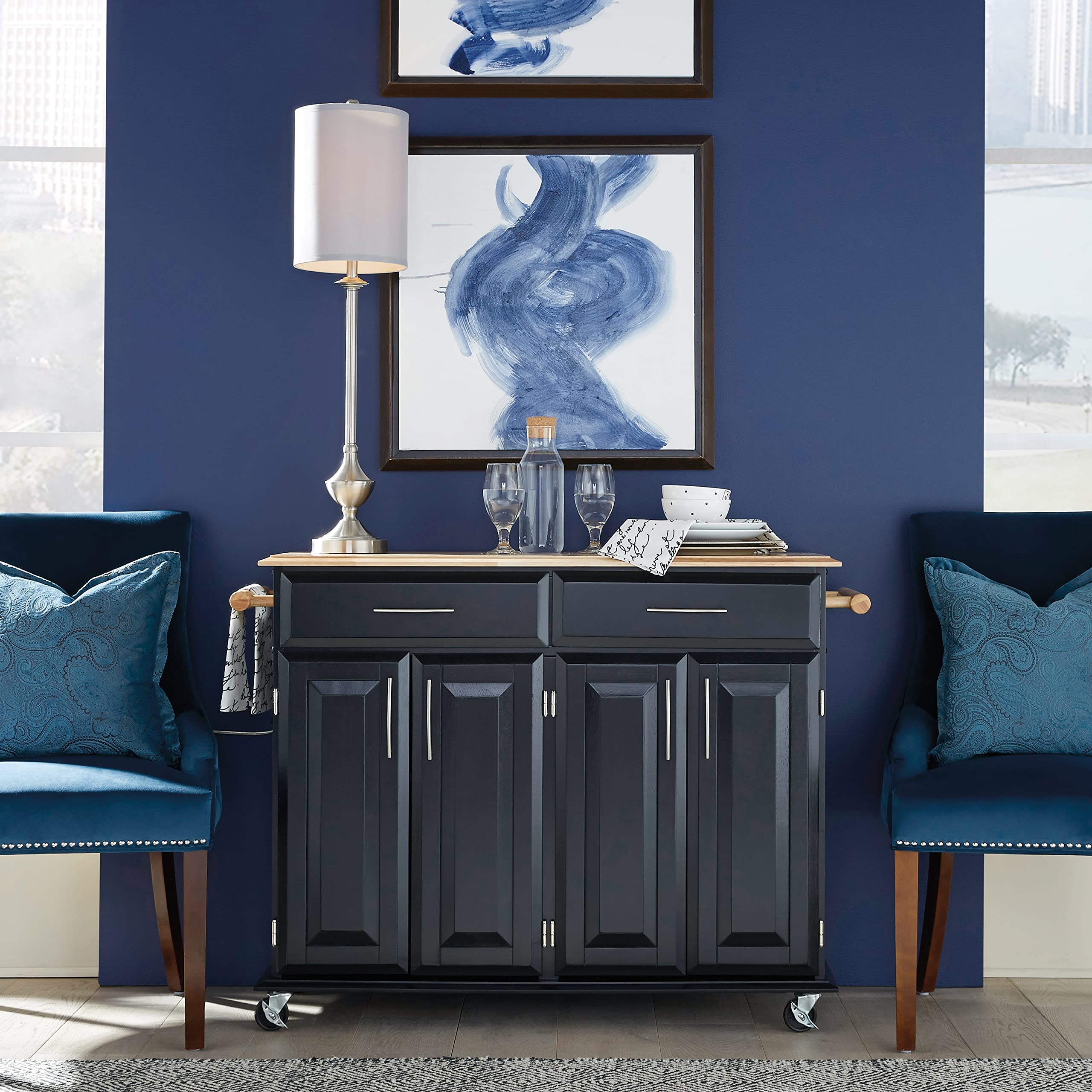 Homestyles Dolly Madison Kitchen Cart with Wheels - Black Rolling Utility Cart for Kitchen, Pantry, or Office Organization - Mobile Storage Solution for Small Spaces