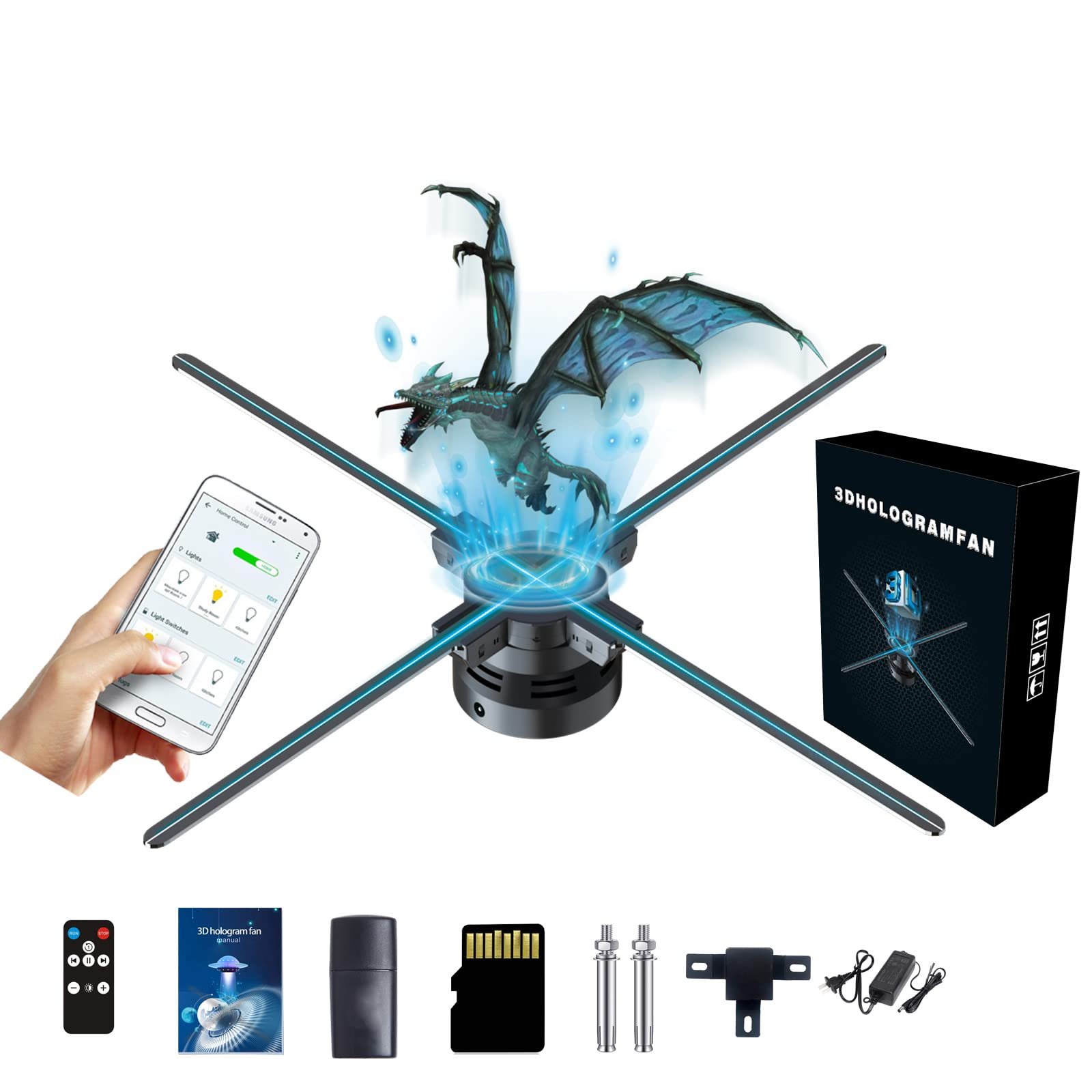 Missyou 22 Inch Holographic Fan with App & WiFi Control - 3D Hologram Display with 700 Video Storage & Splicing Function, HD LED 2000x1444PX Resolution for Advertising, Retail Stores, Bars, Casinos, Parties & Exhibitions - Perfect for Eye-Catching Digital Signage and Interactive Marketing Displays