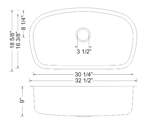 Wells SSU3319-9 Stainless Steel Kitchen Sink - 33x19 Inch Undermount Single Bowl, 16 Gauge Commercial Grade - Perfect for Home Kitchens & Restaurant Prep Areas