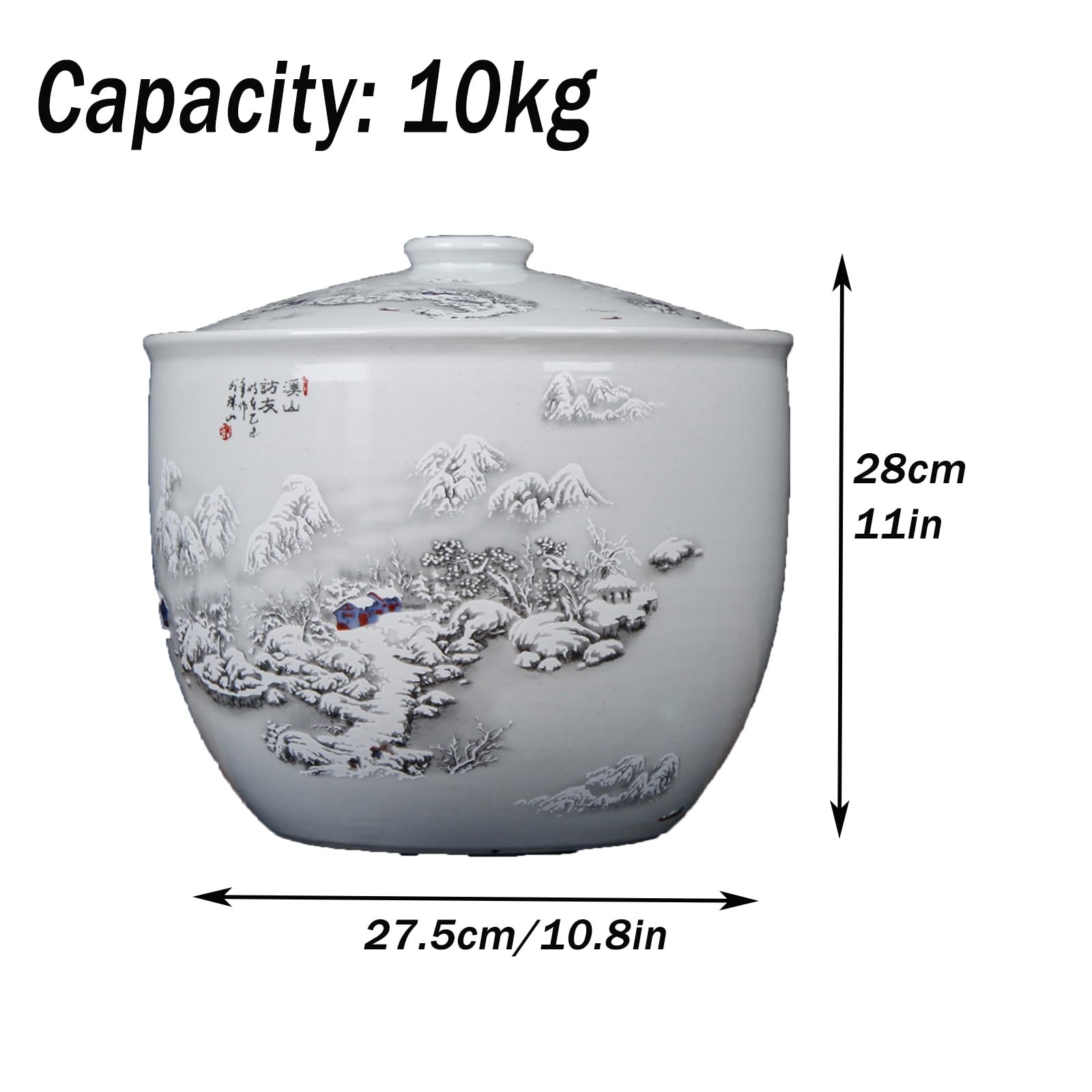 Premium Ceramic Rice Storage Jar with Lid - Airtight Food Container for Rice, Grains & Spices - Elegant Chinese Style Decorative Kitchen Canister - Perfect for Pantry Organization & Countertop Display