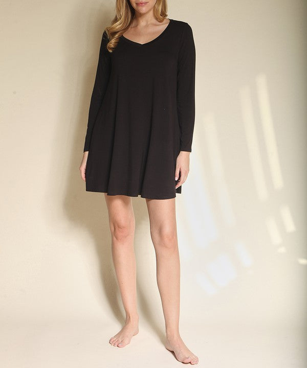 Elegant Bamboo Casual Long Sleeve V-Neck Dress for Women - Soft & Comfortable Summer/Spring Office Wear & Daily Outfits