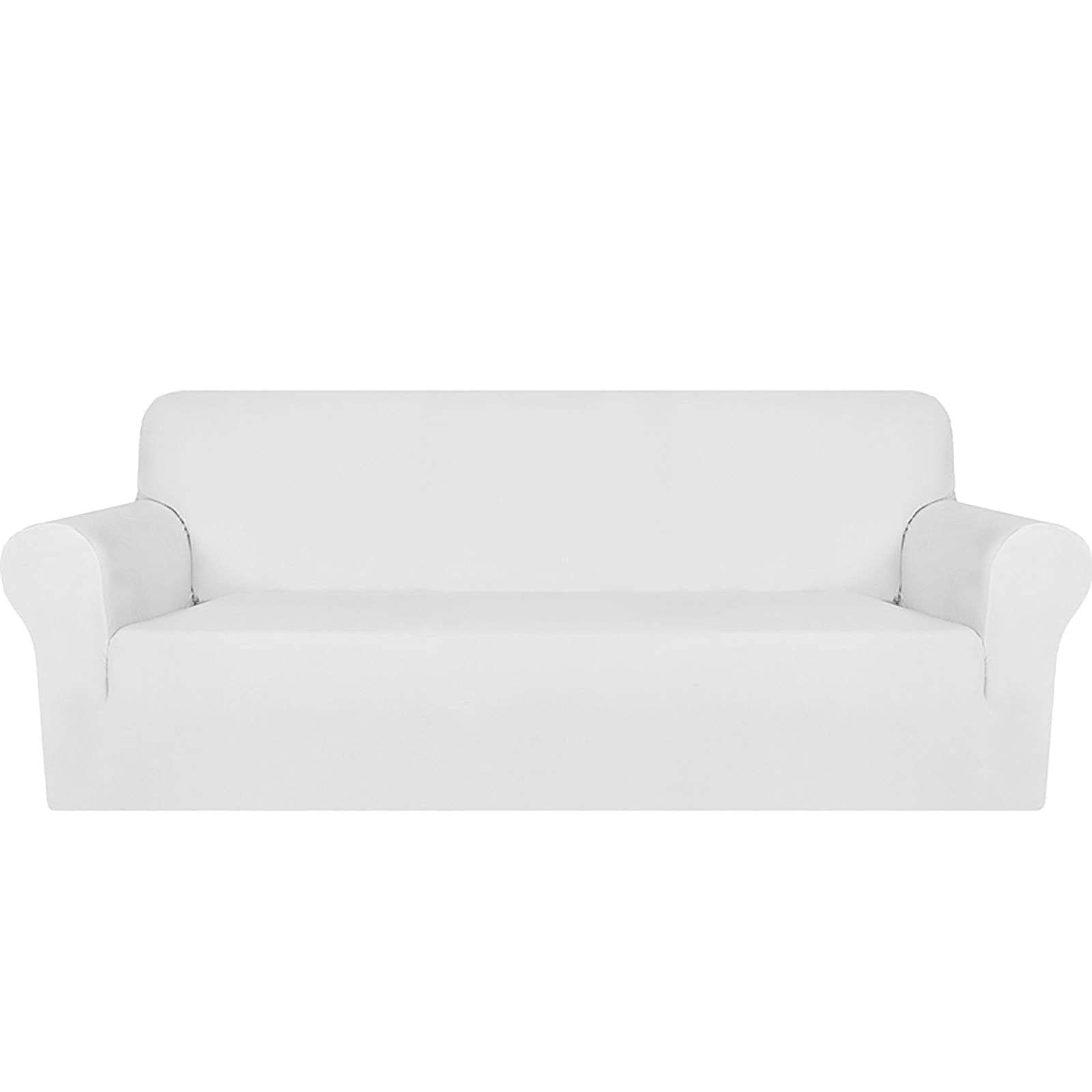 Velvet Plush Stretch Sofa Slipcover - Soft Elastic Furniture Protector for 1, 2, 3 Seater Couches - Washable Pet-Friendly Sofa Cover for Cats & Dogs - White Large - Perfect for Living Room, Bedroom & Home Decor