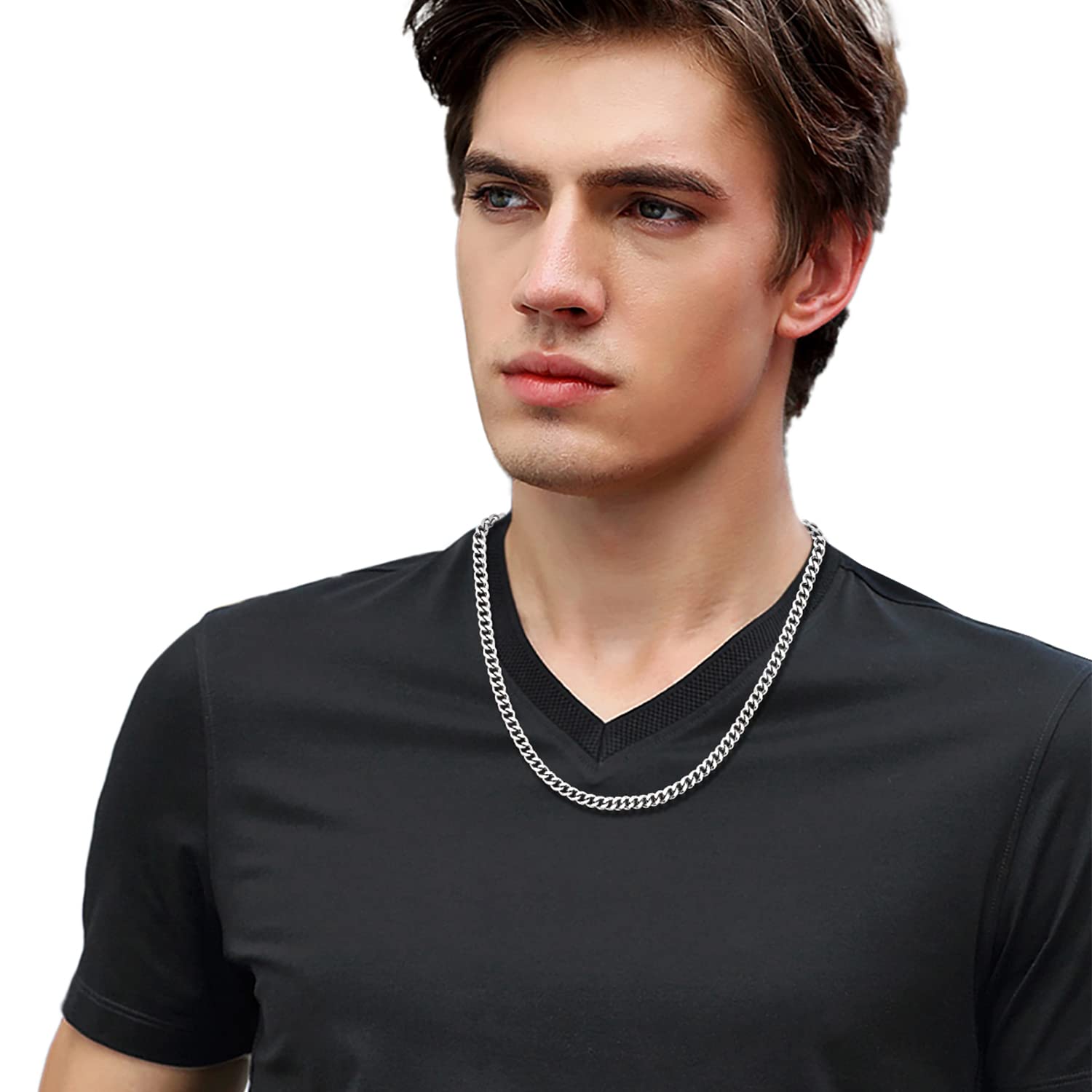 Fiusem 5mm Silver & Gold Cuban Link Chain Necklace for Men & Women - Stainless Steel Unisex Jewelry - 3.5mm/4mm/5mm Width Options - Perfect for Casual Wear, Layering & Gift Giving
