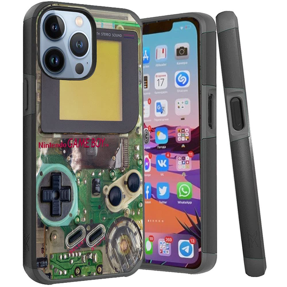 Vintage Gameboy Style Rugged Shockproof Case for iPhone 13 Pro - Dual Layer Hybrid Protective Cover | Perfect for Gaming, Outdoor Activities & Daily Use
