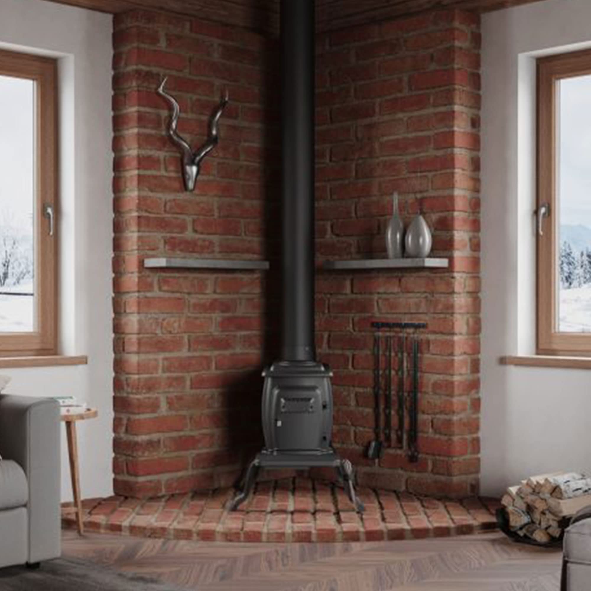 US Stove Company Cast Iron Wood Stove with Cool-Touch Safety Handle - 54,000 BTU High-Efficiency Heater for Cabins, Homes & Outdoor Use