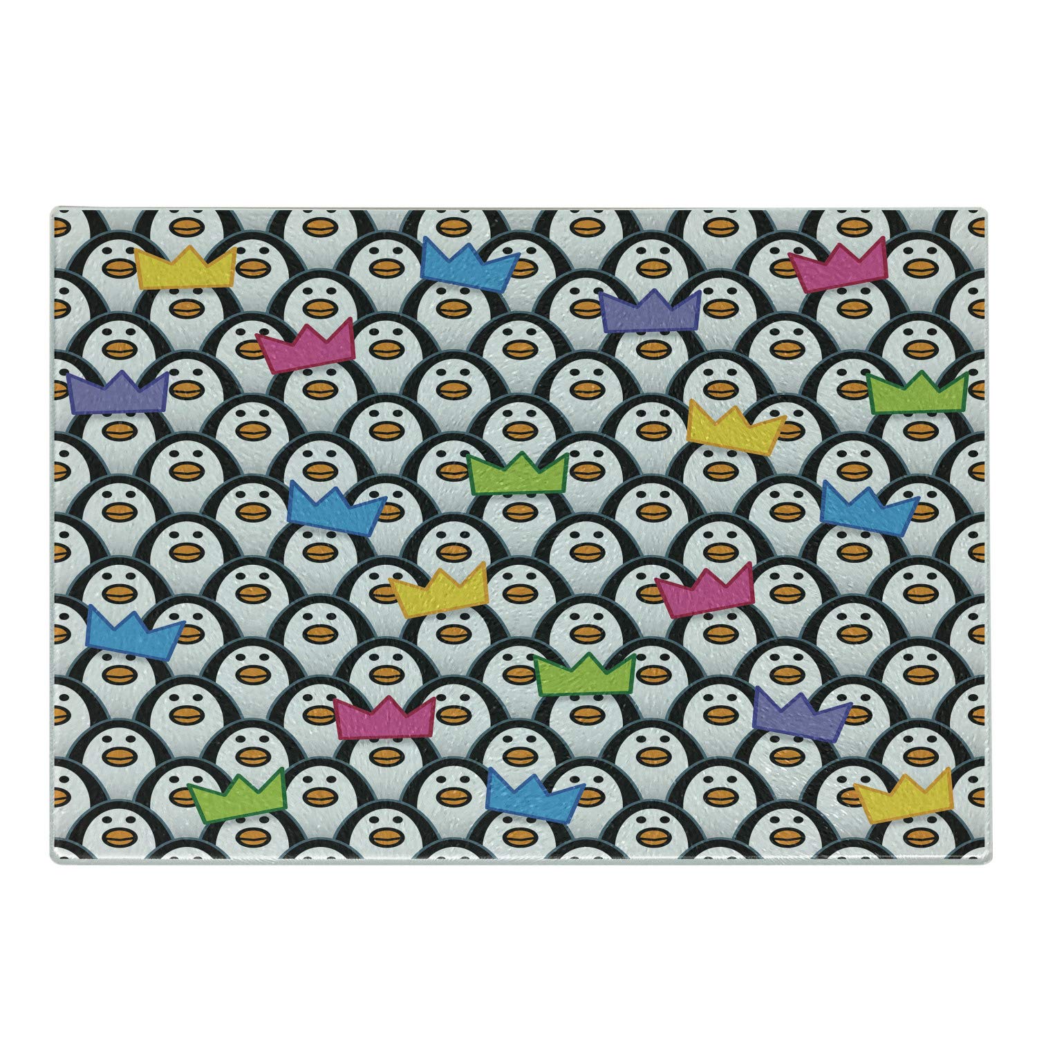 Ambesonne Sea Animals Glass Cutting Board - Penguins in Party Hats Design - Durable Tempered Glass Serving Board for Kitchen - Perfect for Entertaining, Holiday Parties & Home Decor (Small, Multicolor)
