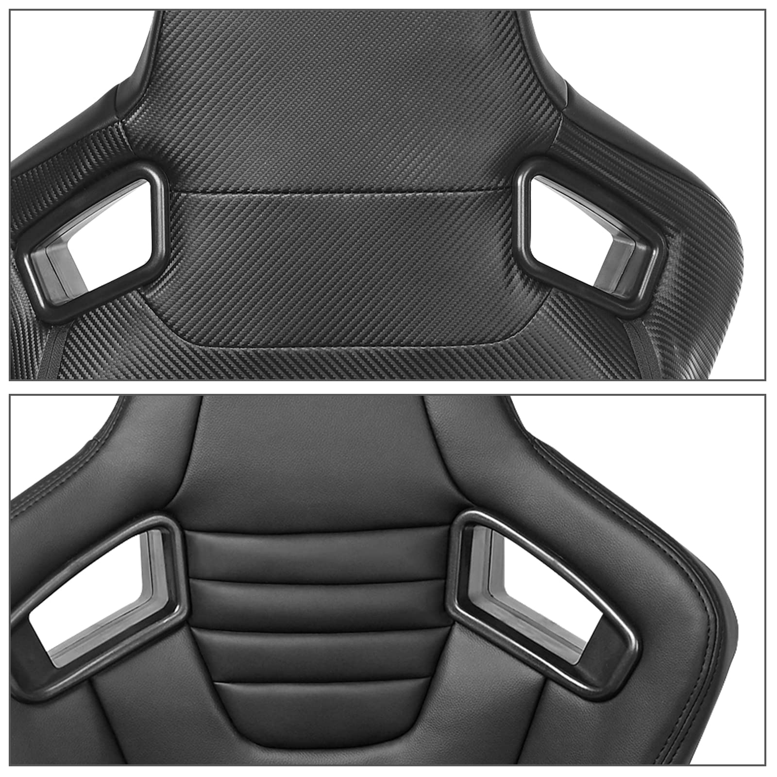 FREEMOTOR802 Universal Racing Seats - Reclinable Sport Car Seats with Dual Lock Sliders, Adjustable Bucket Seats (1 Pair Driver & Passenger) PU Carbon Fiber Fabric Black - Perfect for Sports Cars, Drifting & Racing Enthusiasts