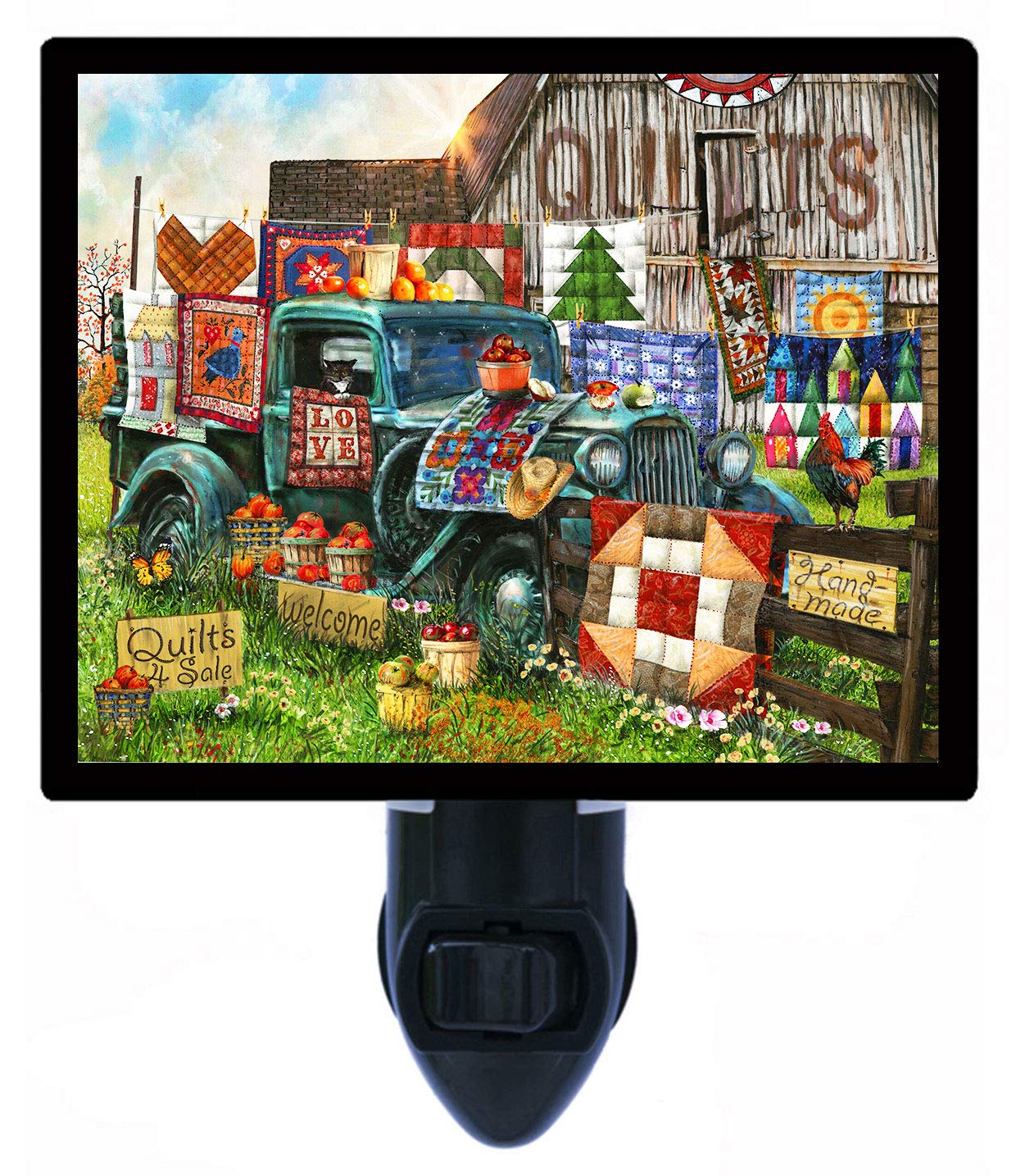 Quilt Night Light - Handmade Country Barn & Truck Design LED Bedside Lamp for Nursery, Bedroom, or Home Decor | Perfect Gift for Sewing & Quilting Lovers