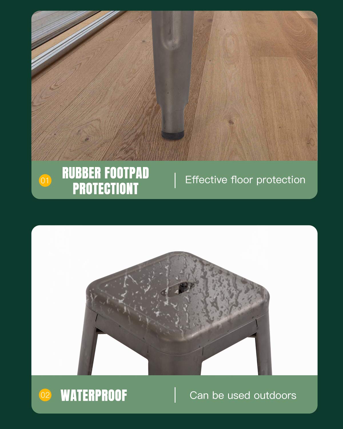 FDW Industrial Metal Bar Stools Set of 4 - 24