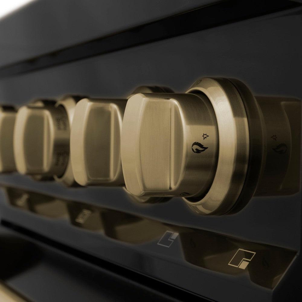 ZLINE Autograph Edition 30-inch 4.0 cu. ft. Dual Fuel Range with 4-Burner Gas Cooktop & Electric Convection Oven - Black Stainless Steel with Champagne Bronze Accents (RABZ 30 CB) - Perfect for Modern Kitchens, Home Chefs & Gourmet Cooking