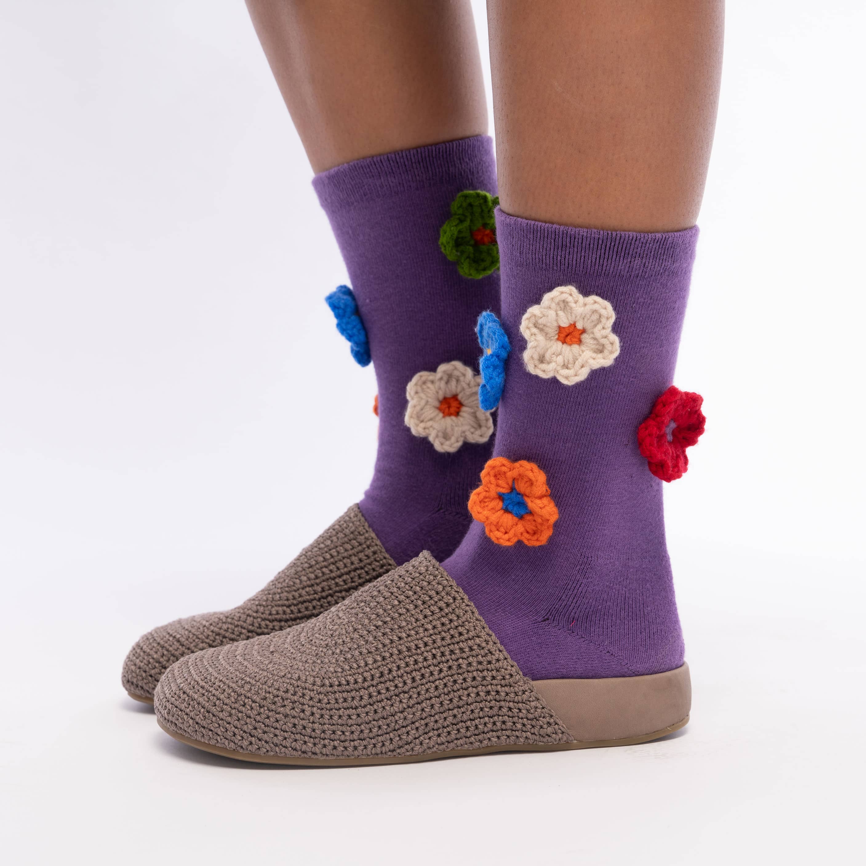 Haven Cotton Trouser Socks with Heather Flowers Design - Comfortable Knee-High Socks for Women, Work, Office & Casual Wear