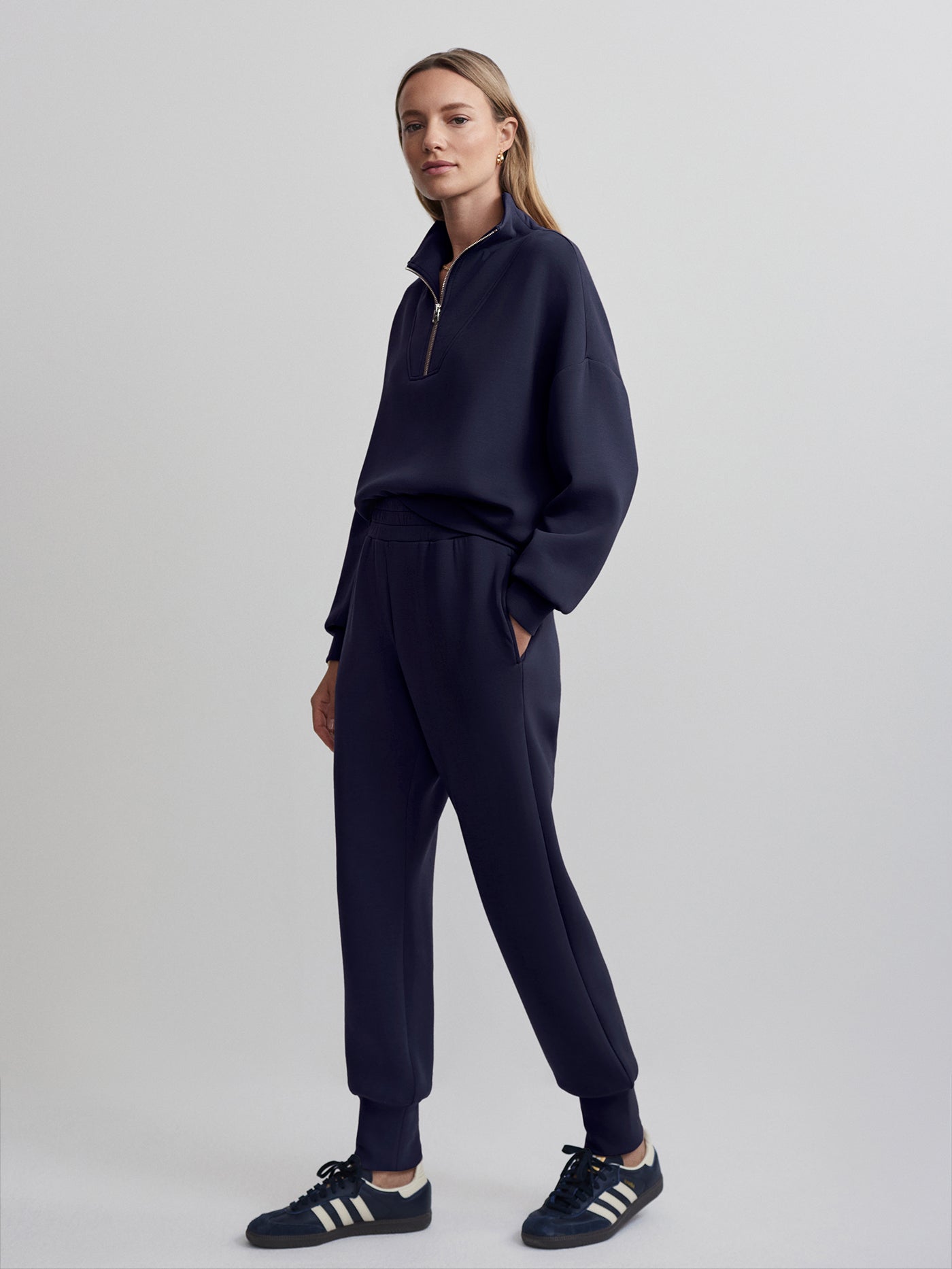 Varley The Slim Cuff Pant 25 - Women's High Waist Tapered Ankle Pants in Blue Nights for Work, Office & Casual Wear