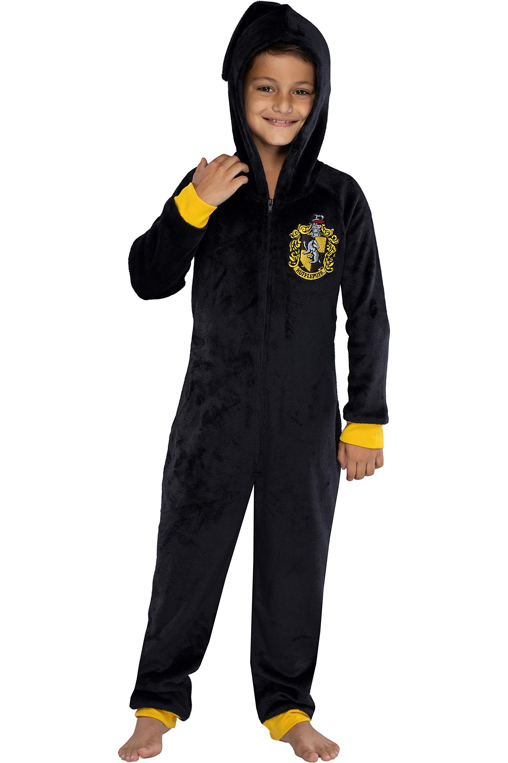 Harry Potter Unisex Kids Hooded Pajama Union Suit - Gryffindor, Slytherin, Ravenclaw & Hufflepuff Designs | Soft Fleece Sleepwear for Boys & Girls | Perfect for Halloween, Christmas & Cosplay