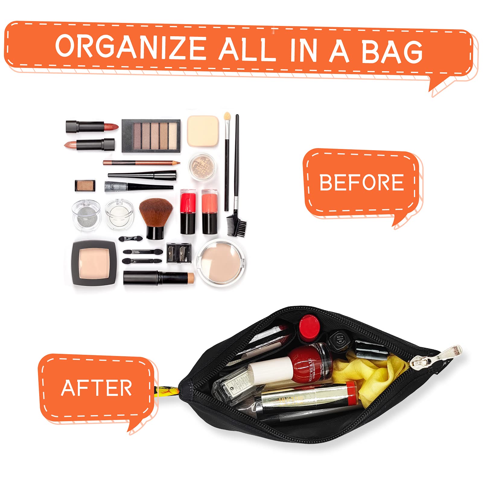 Gloppie Small Zipper Makeup Bag - Waterproof Cosmetic Organizer for Purse Essentials, Travel & Daily Use - Stylish Sunflower Design