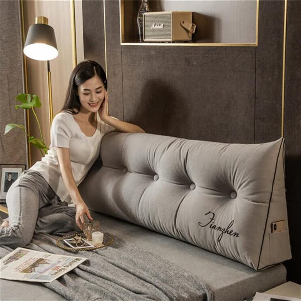 Comfortable Filled Cotton Triangular Wedge Cushion - 70inch/180cm Grey Bed Backrest & Sofa Support Pillow with Removable Washable Cover | Perfect for Reading, Lounging, Daybeds & Headboard Support