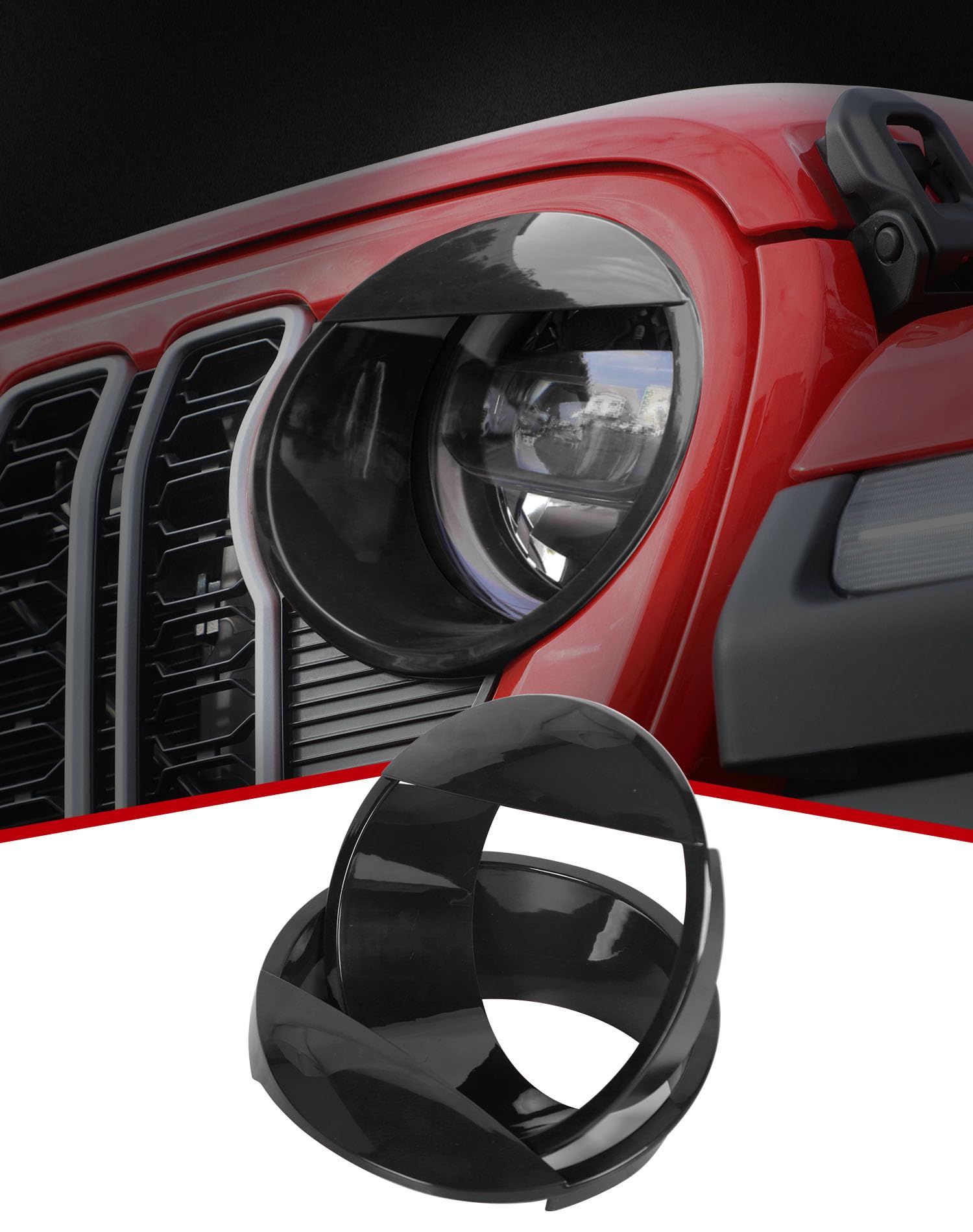 JeCar Black Headlight Trim Covers | Angry Bird Style Front Light Bezels | Exterior Accessories for 2024 Jeep Wrangler JL/JLU & Gladiator JT | Off-Road Protection & Custom Styling Upgrade