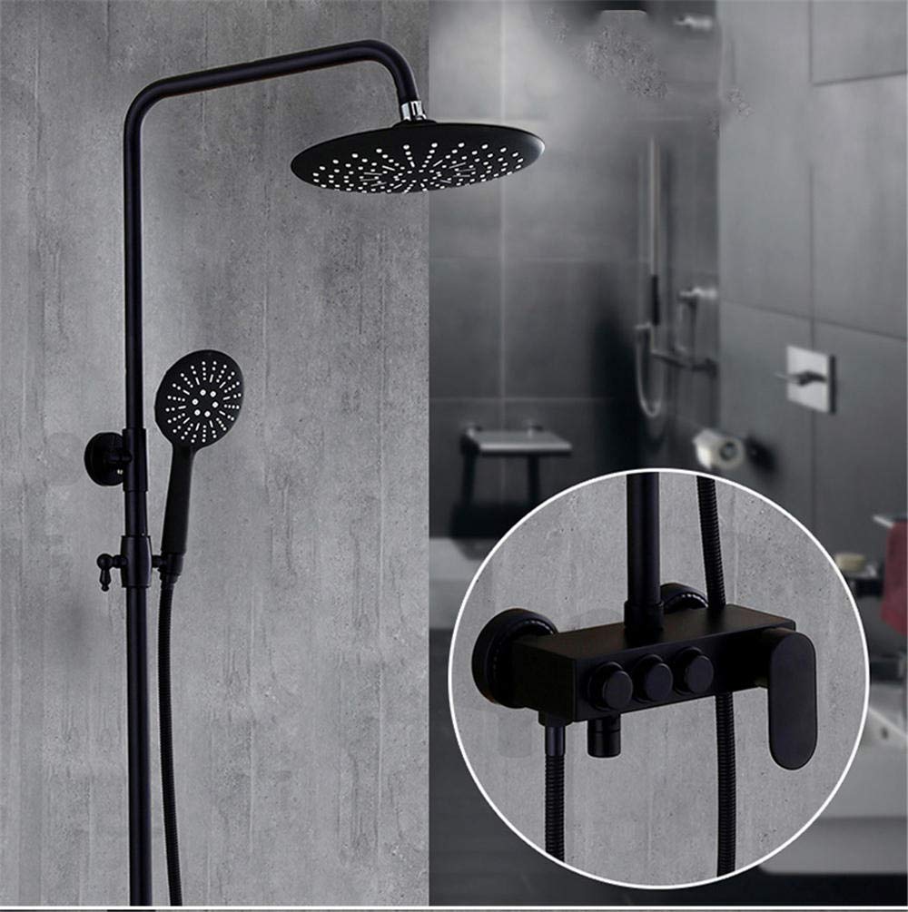 KaO0YaN All Copper Square Black Button Control 3-Speed Shower Faucet Set - High Pressure Bathroom Showerhead with Adjustable Spray Modes for Home, Hotel & Spa Use