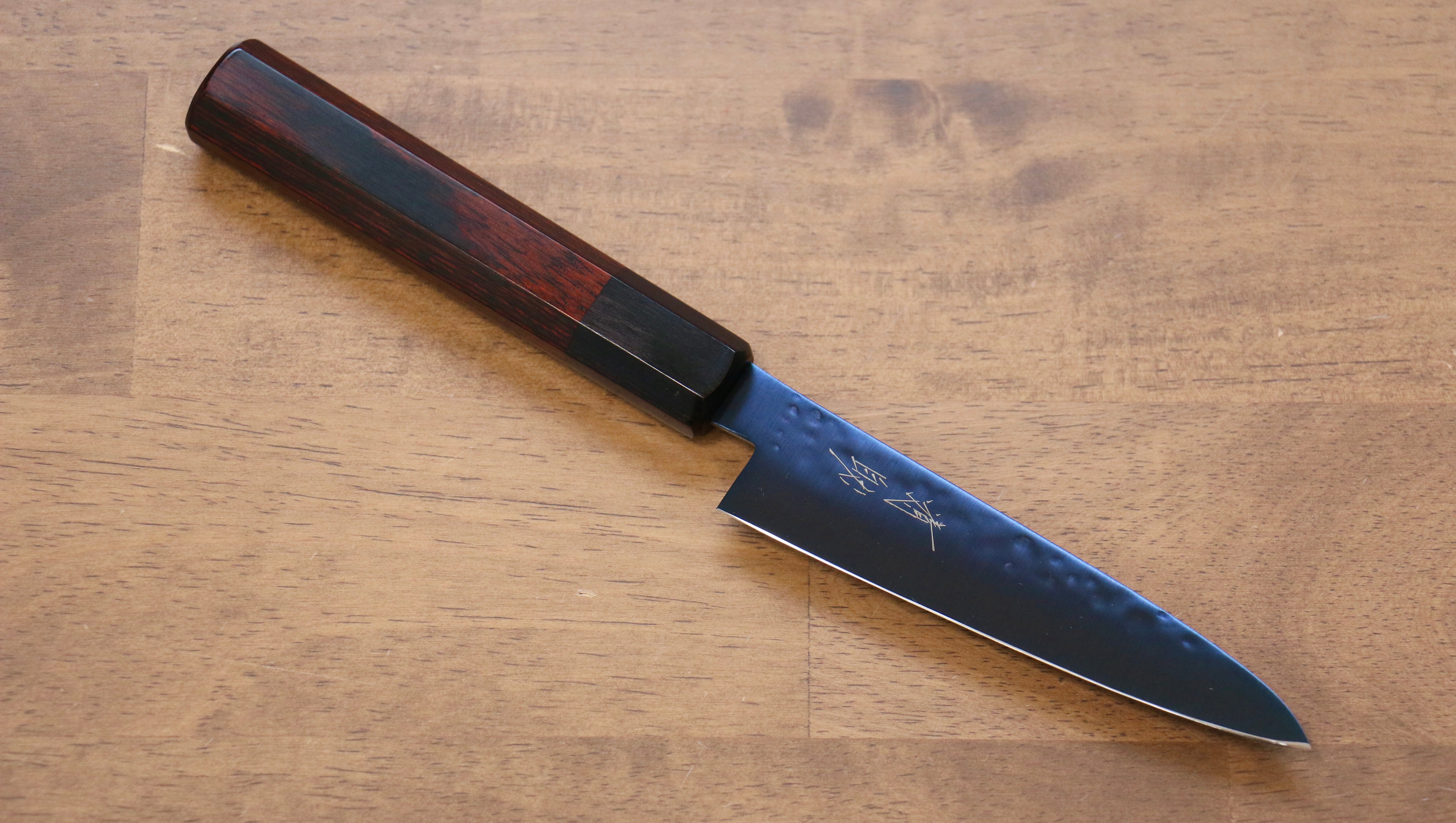 Seisuke SK 85 120mm Hammered Petty Utility Knife - Japanese Ion Plating Stainless Steel Blade with Red Pakka Wood Handle - Perfect for Slicing, Chopping & Garnishing in Professional Kitchens & Home Cooking
