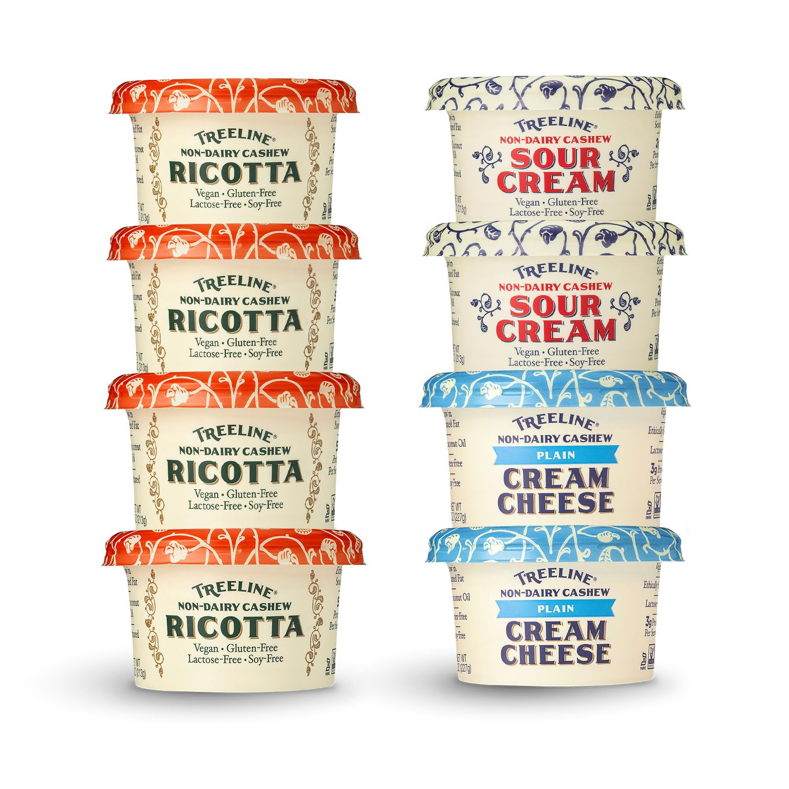 Treeline Vegan Cheese Assortment - Dairy-Free Ricotta, Sour Cream & Plain Cream Cheese Alternative | Perfect for Plant-Based Diets, Charcuterie Boards & Vegan Recipes