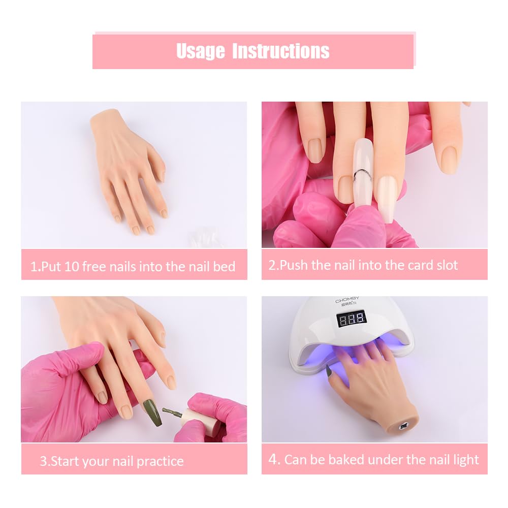 Professional Silicone Practice Hand for Acrylic Nails - Adjustable Mannequin Hand for Nail Art Training, Perfect for DIY Nail Beginners & Salon Artists | Ideal for Home Practice, Nail School & Professional Development