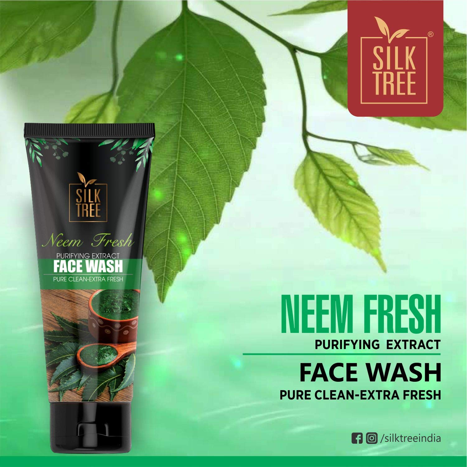 SILKTREE Advanced Neem Fresh Face Wash (65g) - Natural Acne Treatment & Oil Control for Clear Skin - Perfect for Daily Skincare Routine & Sensitive Skin Care