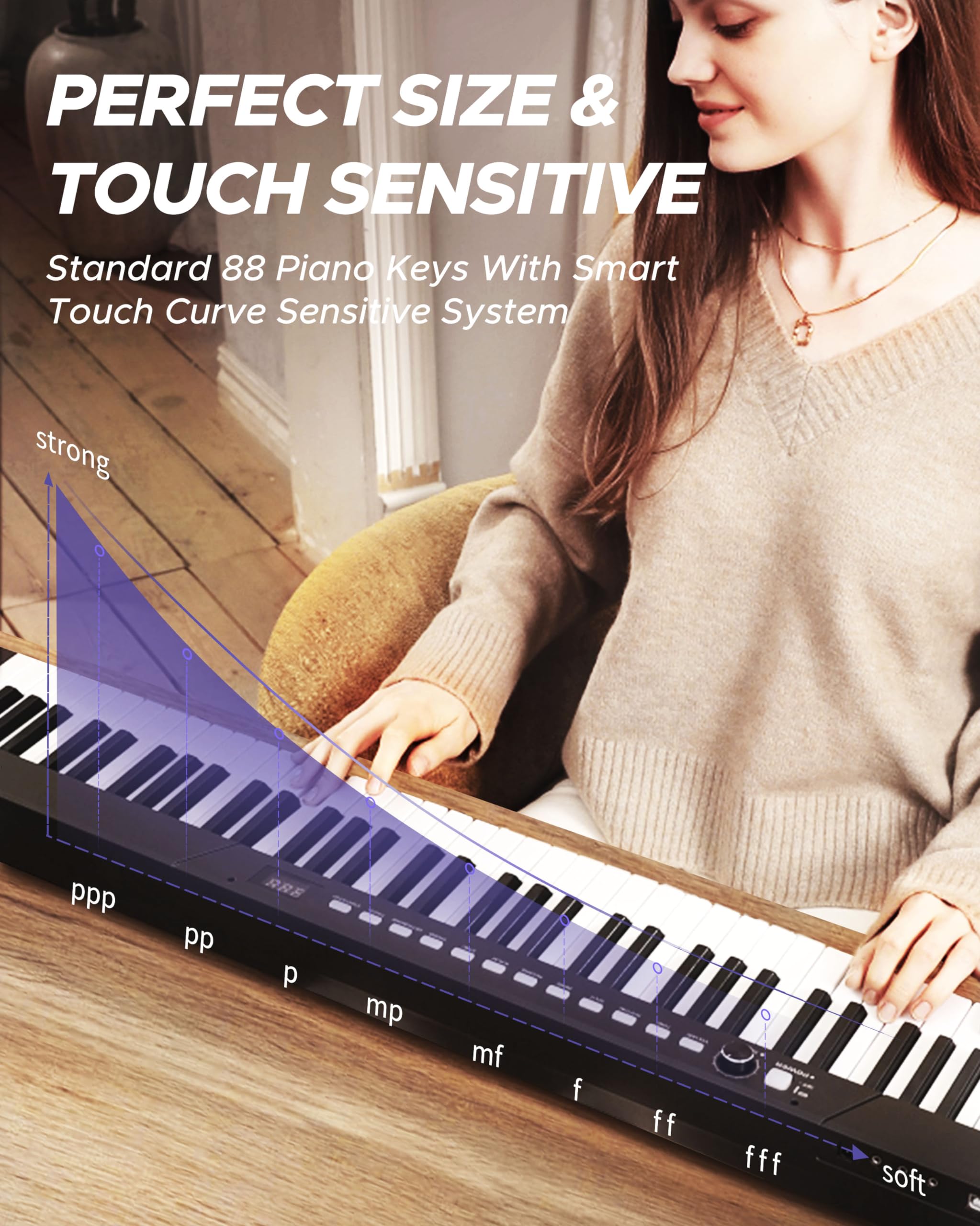 Starfavor 88-Key Digital Piano Keyboard - Portable Electric Piano with Semi-Weighted Keys, Stand, Headphones & Sustain Pedal - Perfect for Beginners, Home Practice & Live Performances