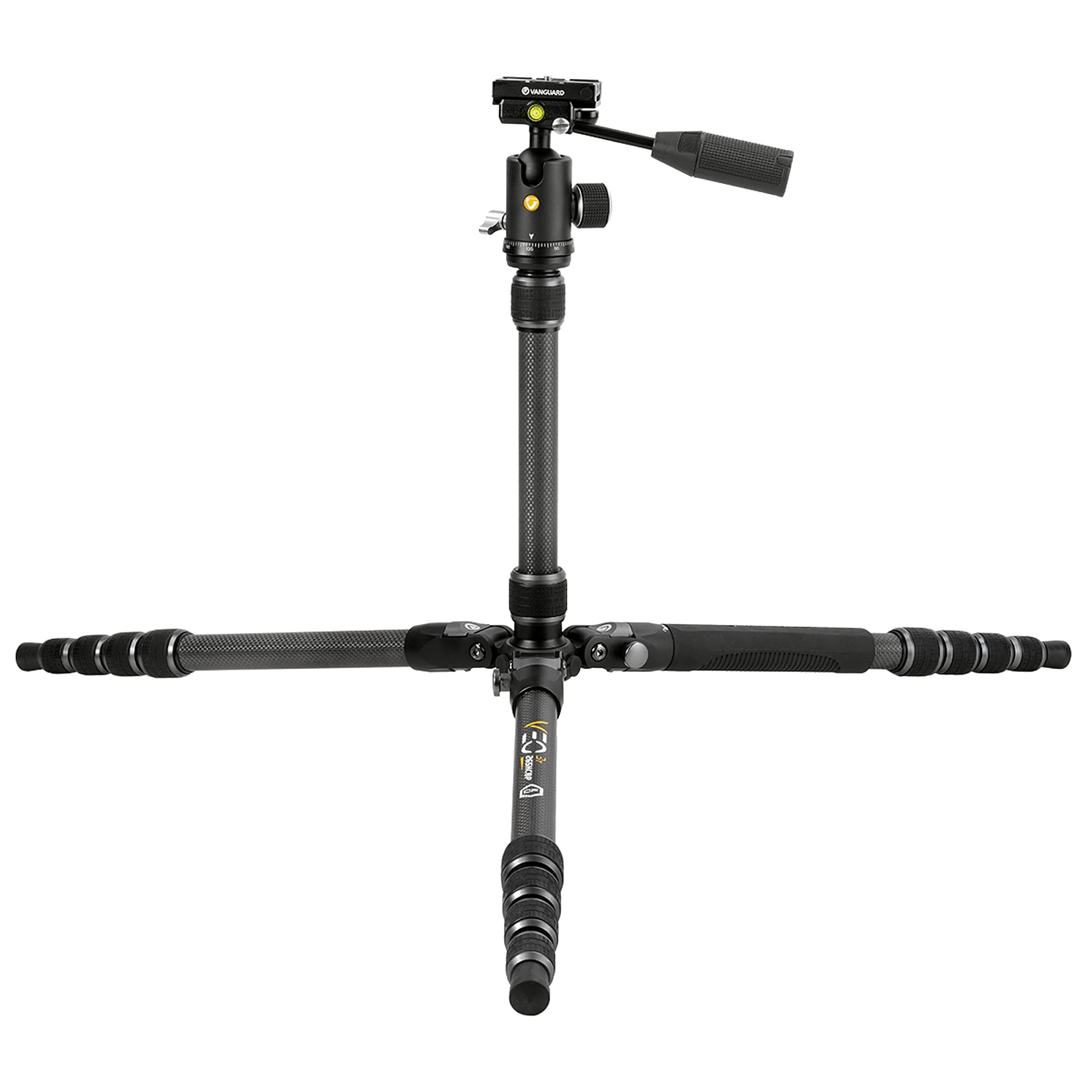 Vanguard VEO3T235CBP Carbon Fiber Travel Tripod with Ball Head - Lightweight & Compact for Travel Photography, Vlogging, and Outdoor Adventures - Includes Removable Pan Handle & Quick Shoe with Built-in Smartphone Holder