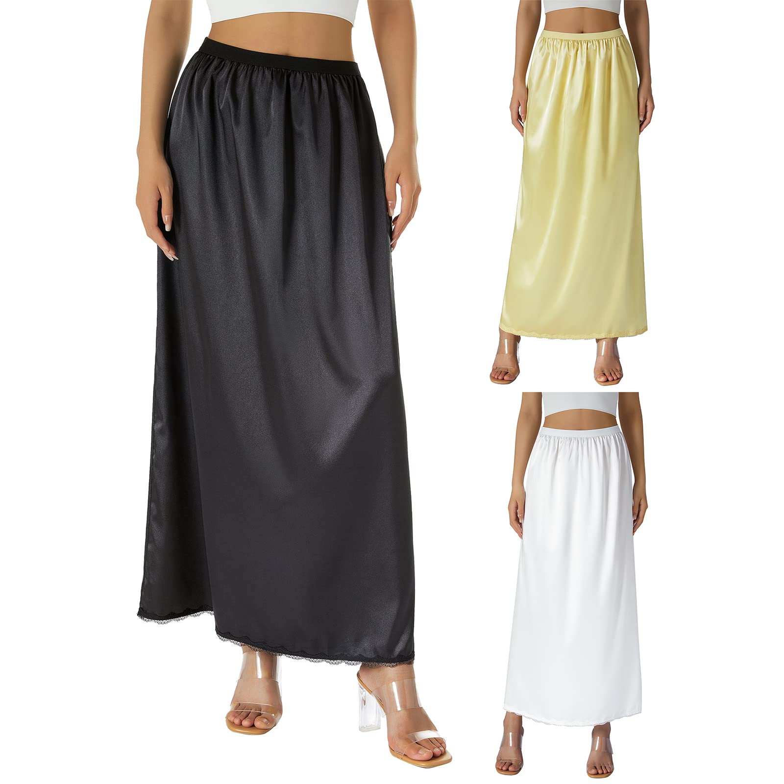 Women's Satin Half Slip with Elastic Waist & Lace Trim - Comfortable Underskirt for Dresses, Skirts - Perfect for Work, Weddings & Special Occasions