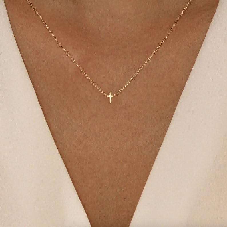 Tasiso 14K Gold Plated Small Cross Pendant Necklace for Women - Dainty Choker, Tiny Gold Cross Necklace, Simple & Cute Aesthetic Jewelry for Women & Girls | Perfect for Everyday Wear, Gifts & Special Occasions