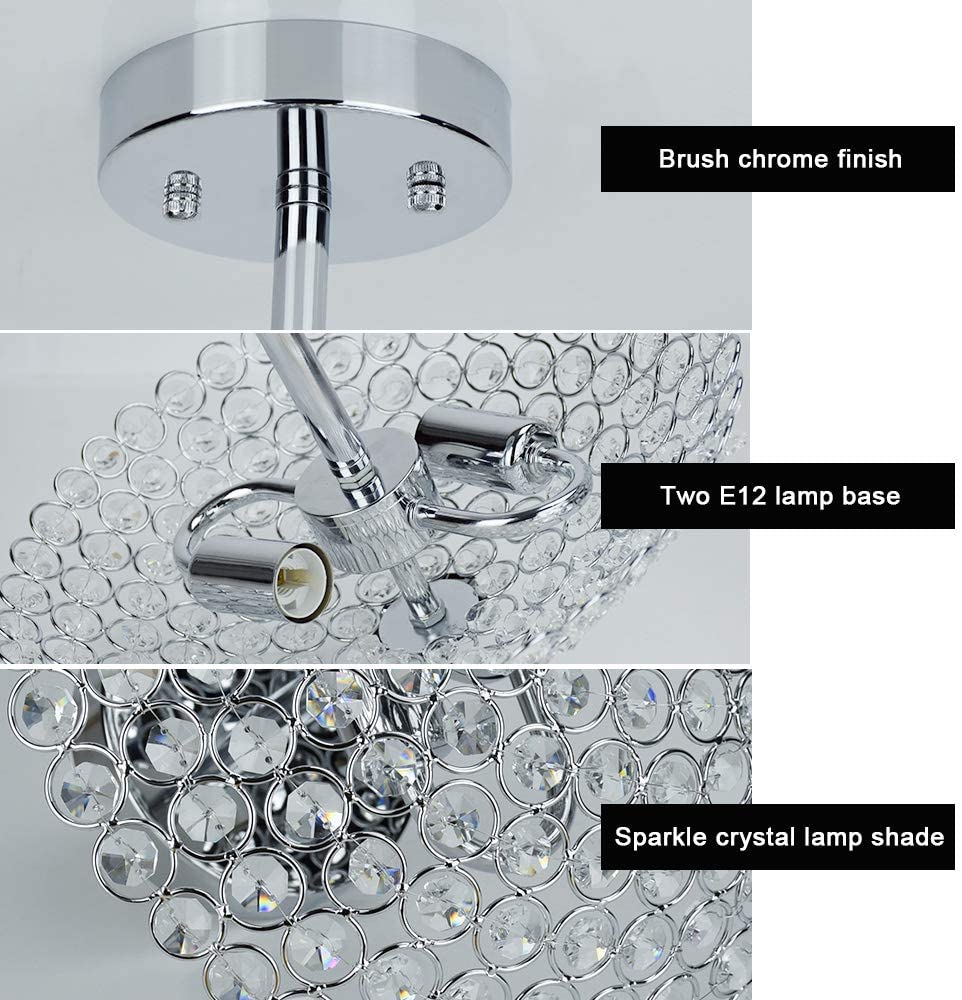 Modern Elegant Crystal Ceiling Light Fixture - 2-Light Bowl Shape Chandelier with K9 Crystal Beads - Luxurious Semi-Flush Mount Lighting for Living Room, Bedroom, Dining Room - Perfect for Home Decor and Ambient Lighting